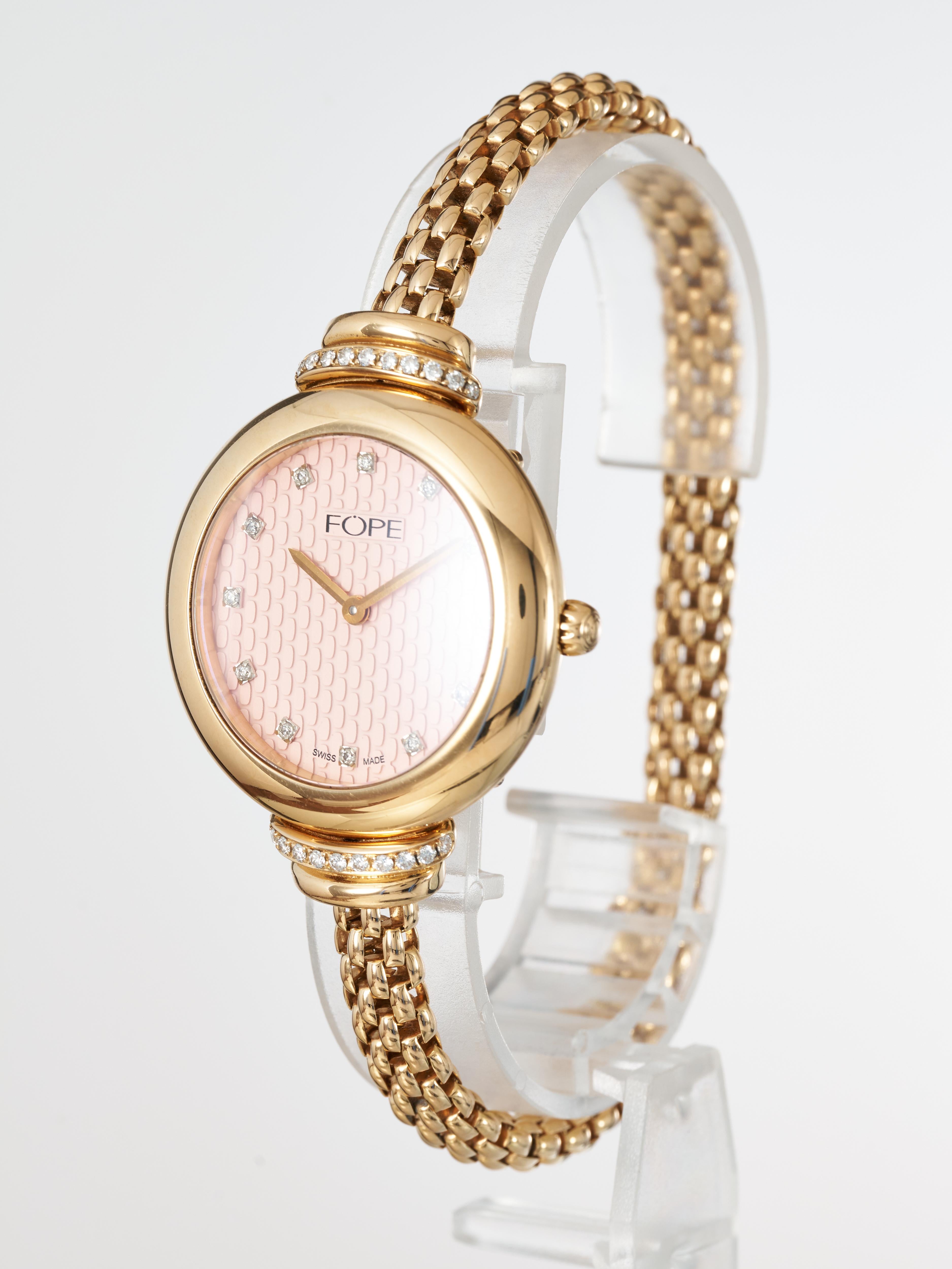 FOPE Gold Ladies Watch Pink Dial Diamonds 18K Flex'it Medium LF002 M RRP £15.8K en vente 4
