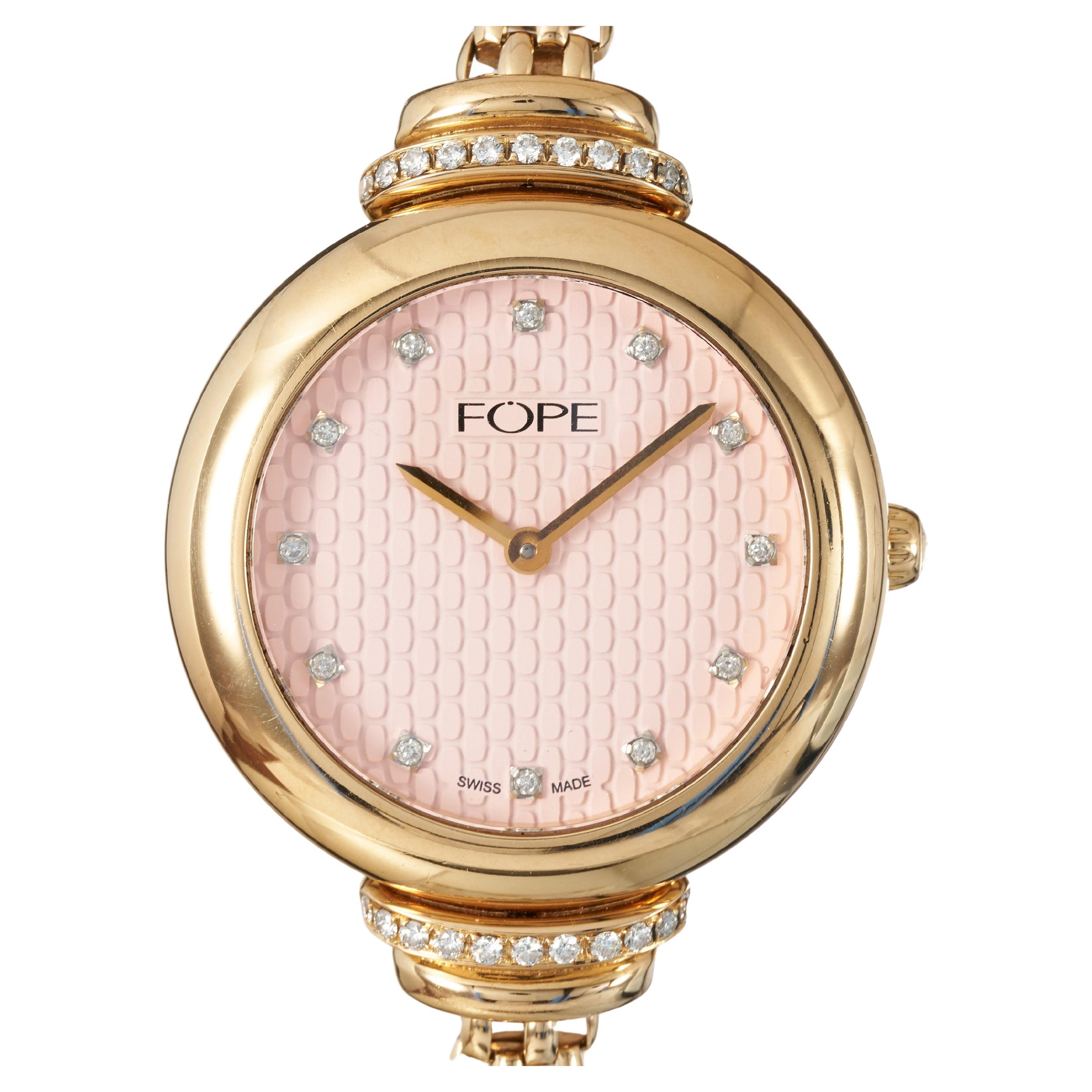 FOPE Gold Ladies Watch Pink Dial Diamonds 18K Flex'it Medium LF002 M RRP £15.8K en vente