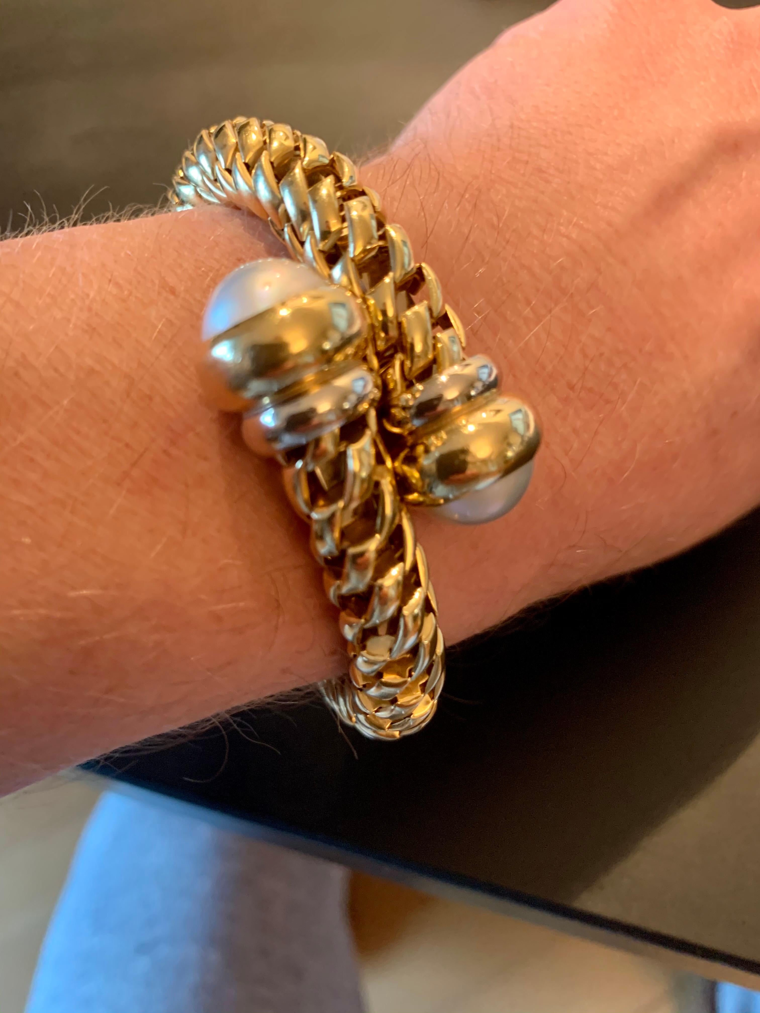 Fope Italian 18 Karat Yellow Gold Coil Bracelet Pearl Endcaps 1