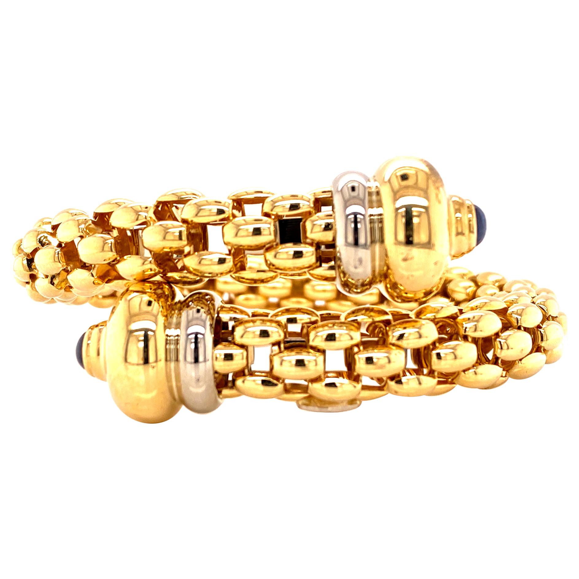 Fope Italian 18 Karat Gold Coil Bracelet Sapphire Endcaps