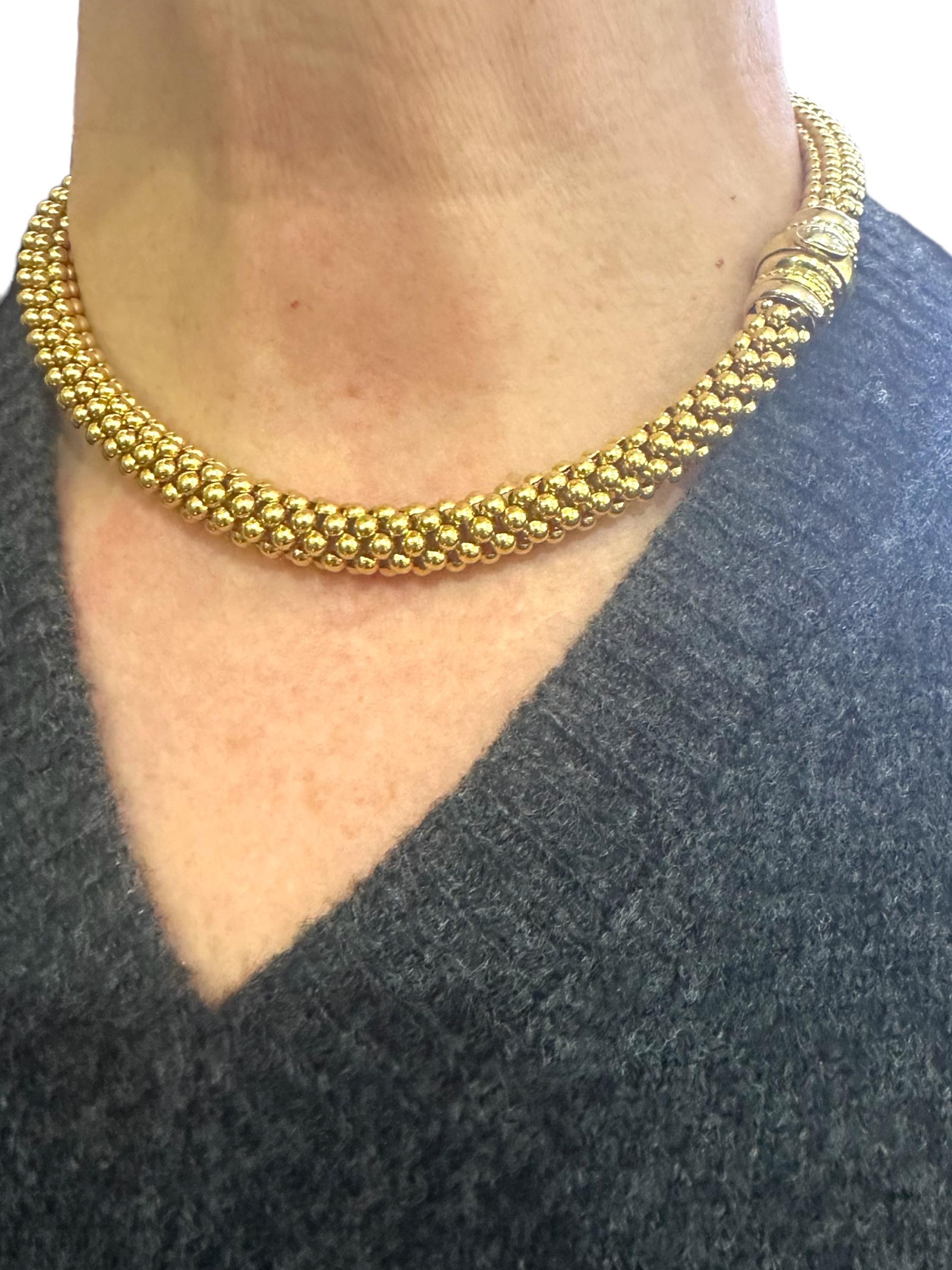 Women's Fope Italian Chunky Tubular Priofili 18K Gold 83.80 gr. Woven Necklace For Sale