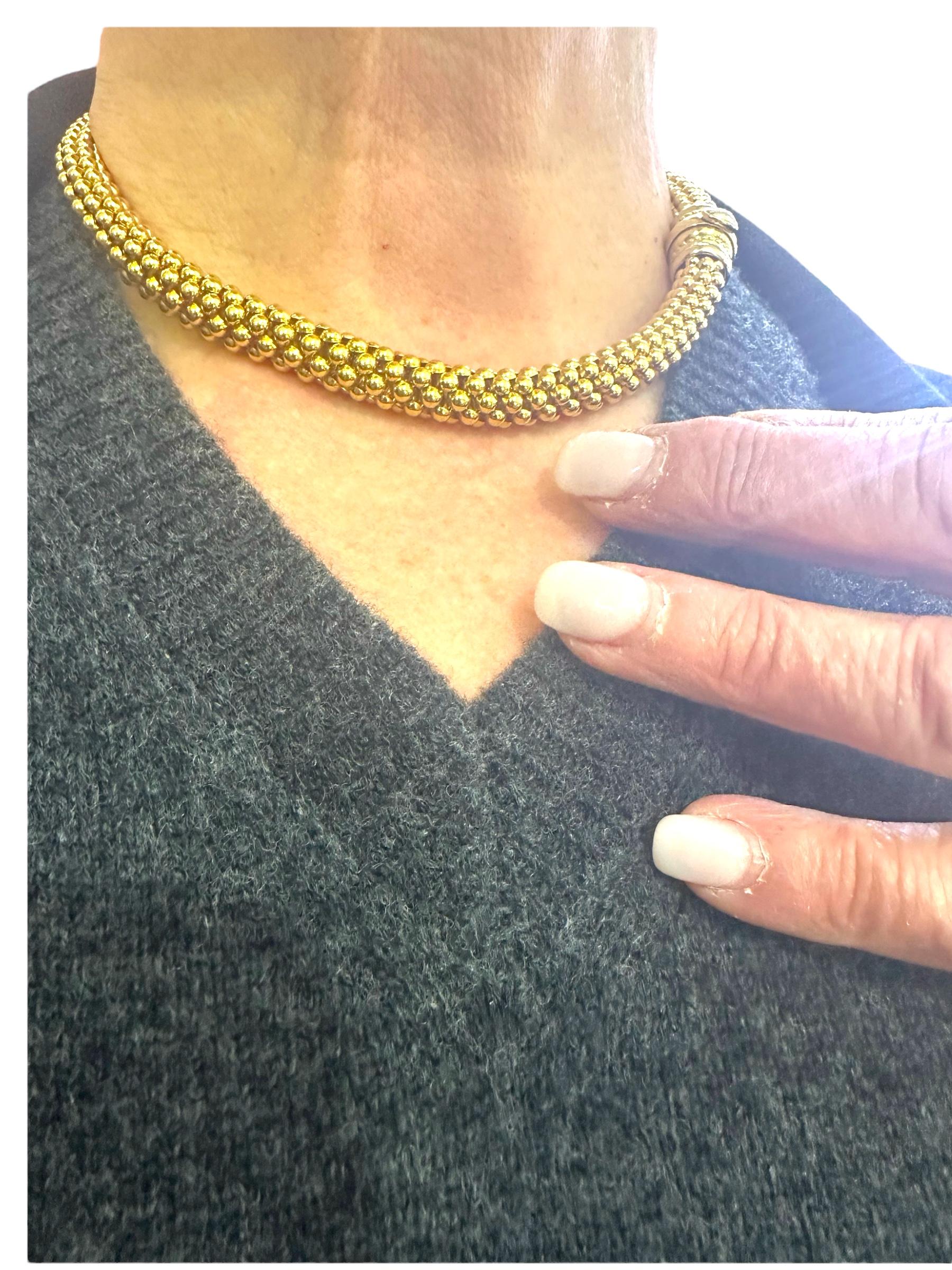 Women's Fope Italian Chunky Tubular Priofili 18K Gold 83.80 gr. Woven Necklace For Sale