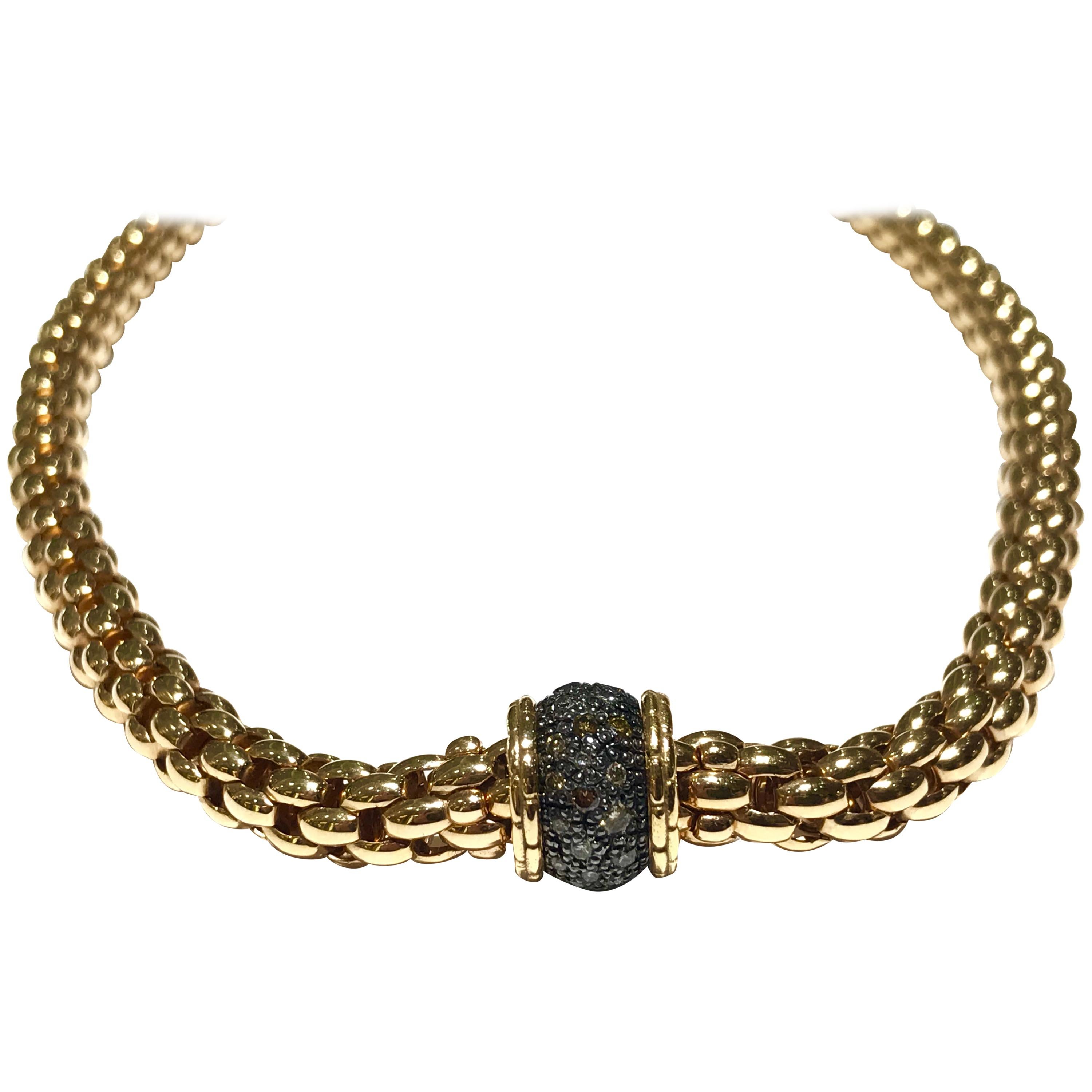 Fope Italian Made Necklace with 0.89 Carat Diamonds Set on 18 Karat Pink Gold For Sale