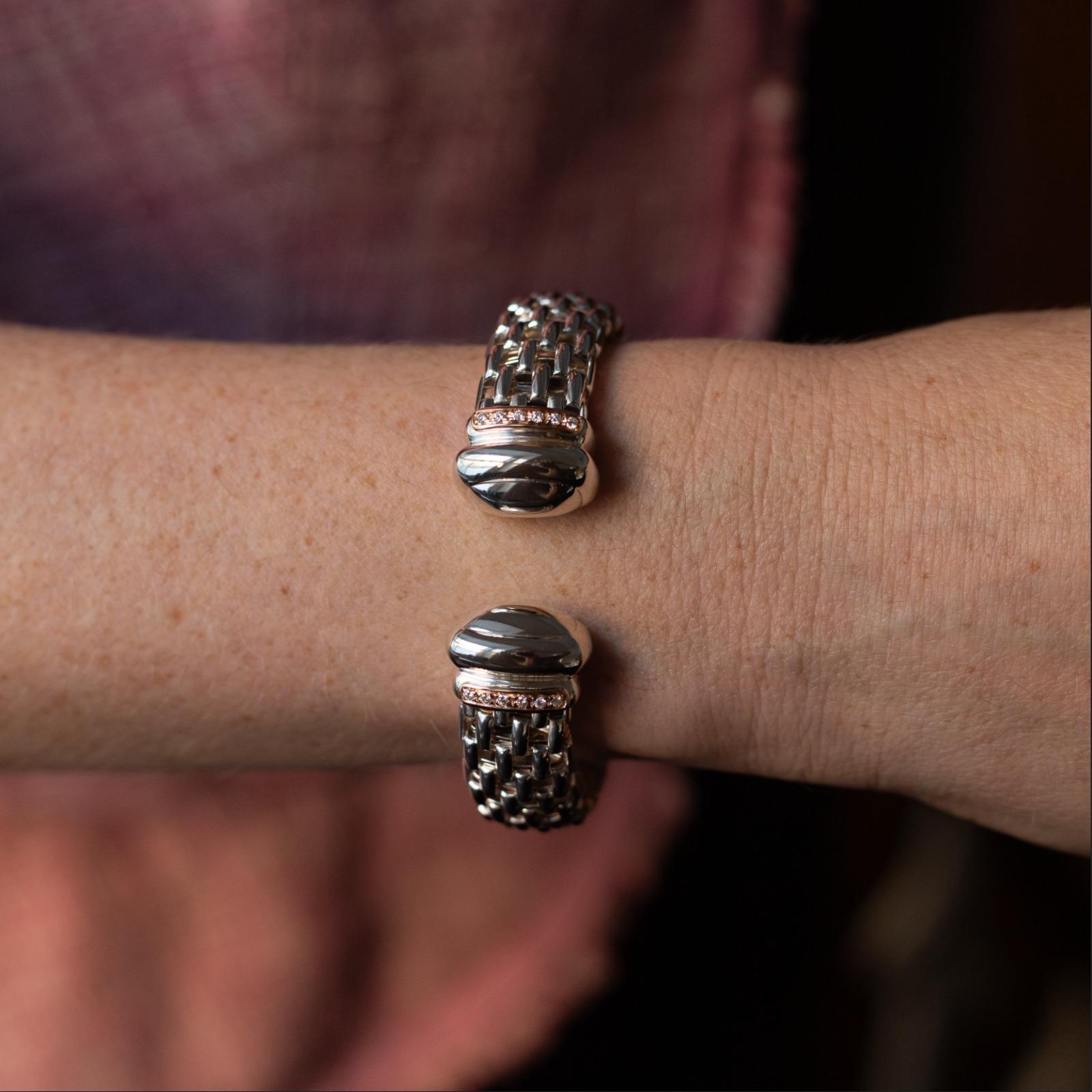 Round Cut Fope Italy Diamond Silver and Palladium Cuff