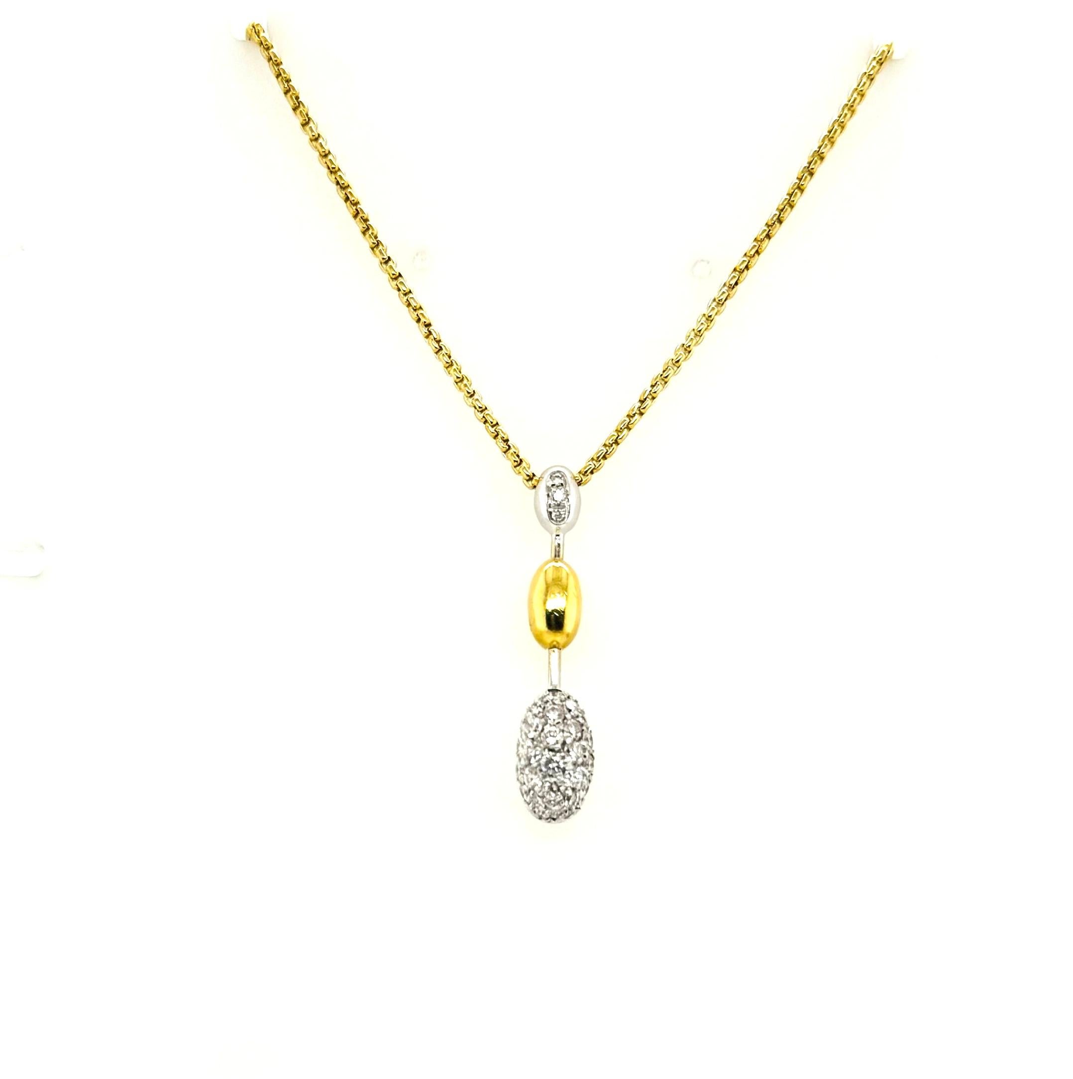 Contemporary FOPE Italy Two-Tone Diamond Drop Pendant Necklace 18k Gold For Sale