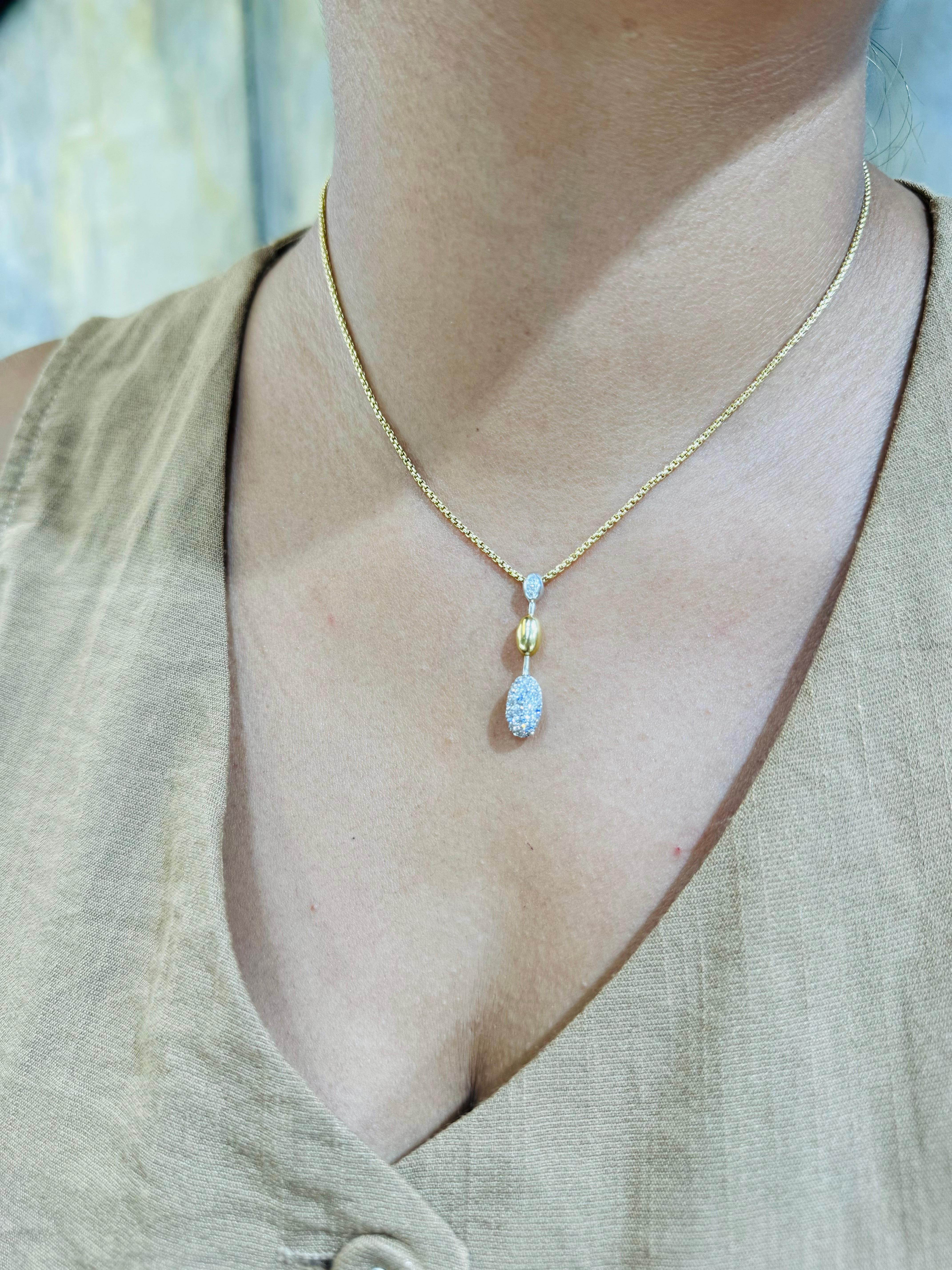 Round Cut FOPE Italy Two-Tone Diamond Drop Pendant Necklace 18k Gold For Sale