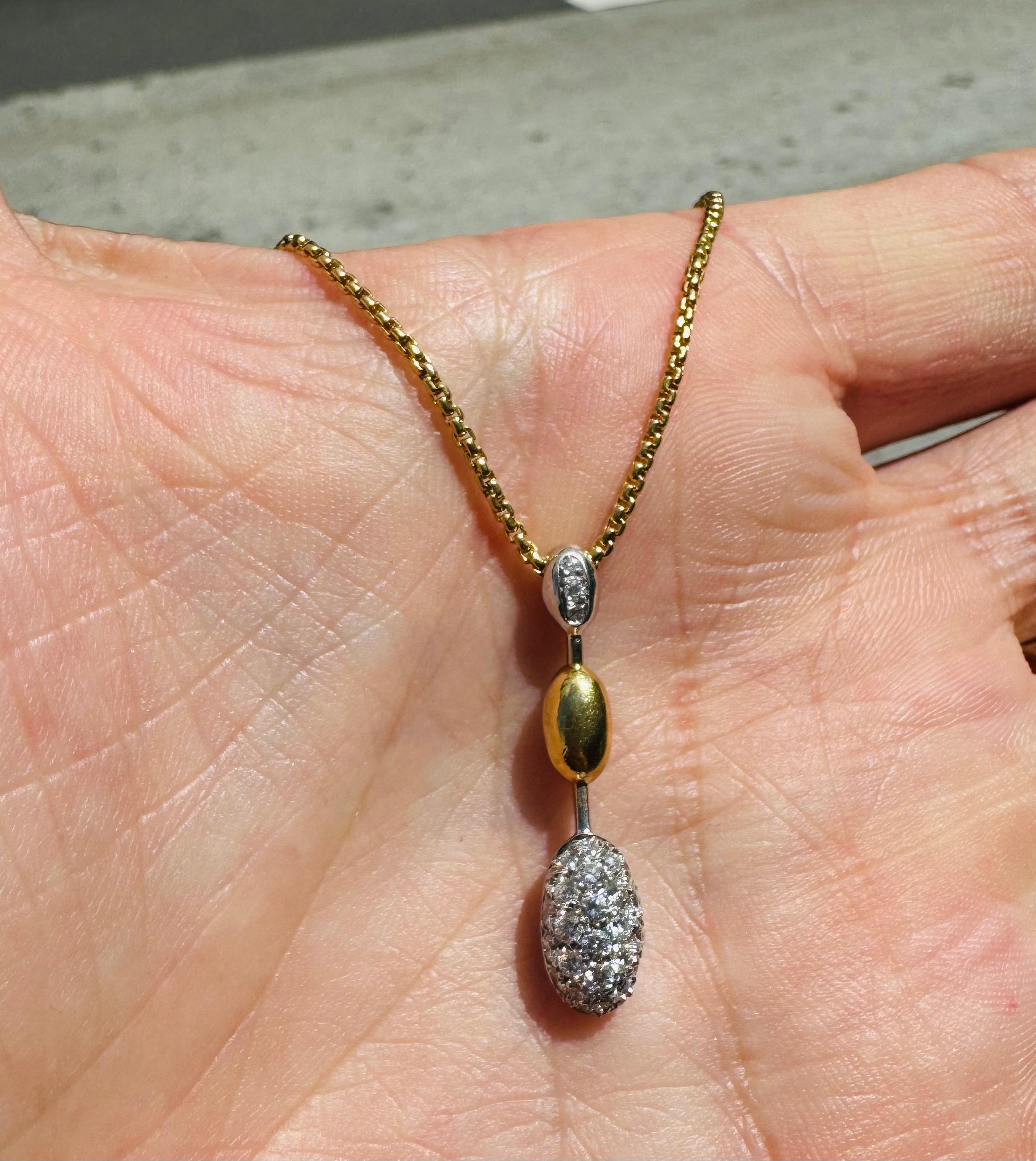 FOPE Italy Two-Tone Diamond Drop Pendant Necklace 18k Gold In Excellent Condition For Sale In MIAMI, FL