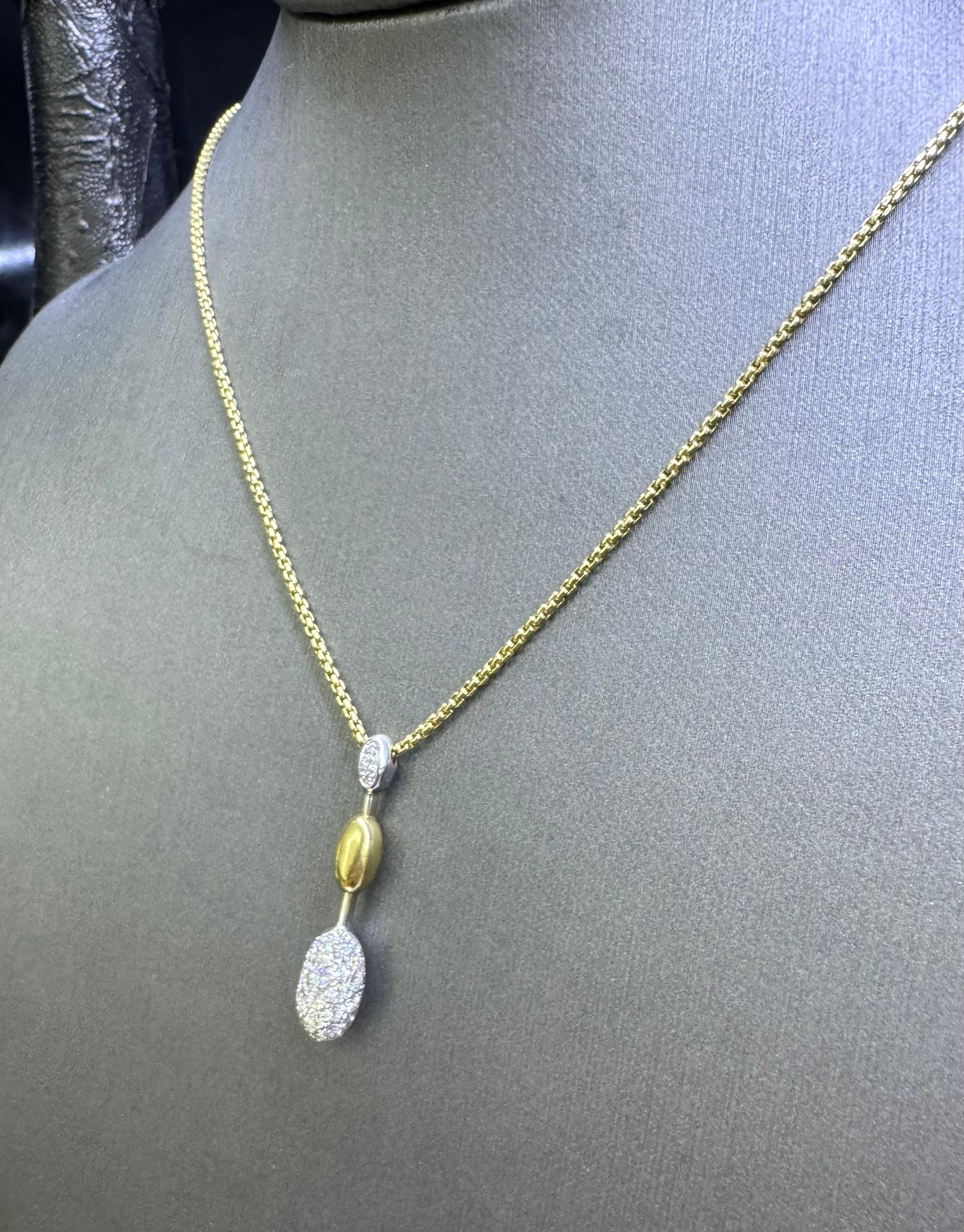 Women's or Men's FOPE Italy Two-Tone Diamond Drop Pendant Necklace 18k Gold For Sale