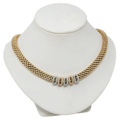 Fope Novecento Mesh Chain Necklace with Diamond Slider Pendants Tri Tone 18K