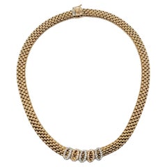 Fope Novecento Mesh Chain Necklace with Diamond Slider Pendants Tri Tone 18K
