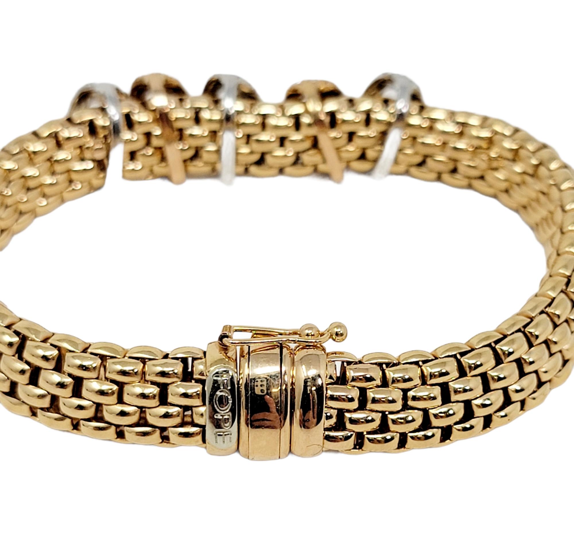 Contemporary FOPE Novecento Mesh Tri-Tone 18 Karat Gold and Pave Diamond Bracelet .75 Carats