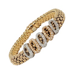 FOPE Novecento Mesh Tri-Tone 18 Karat Gold and Pave Diamond Bracelet .75 Carats