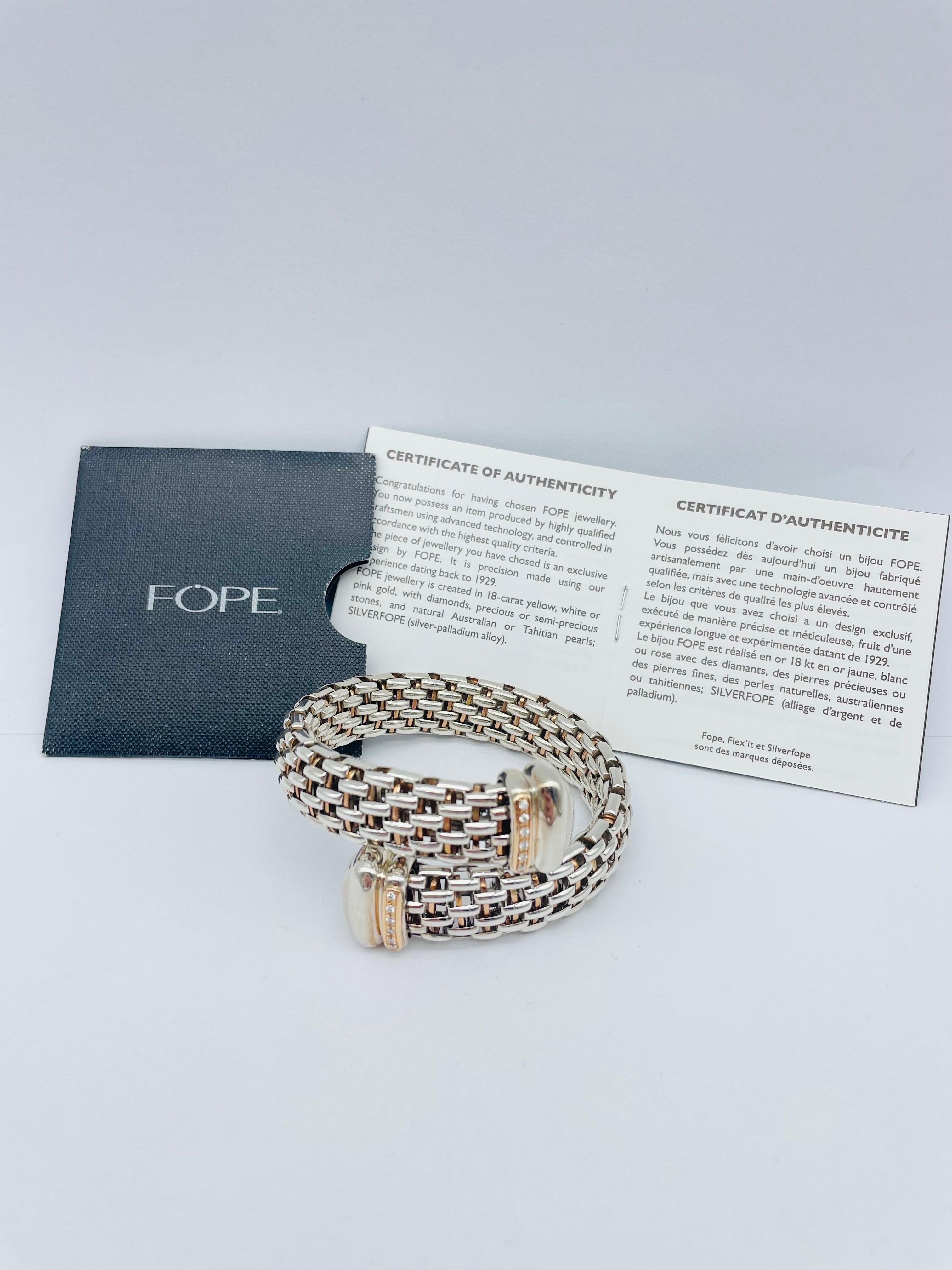 Women's or Men's Fope Novecento Silver Braclet/Bangle, 0.16ct Diamond