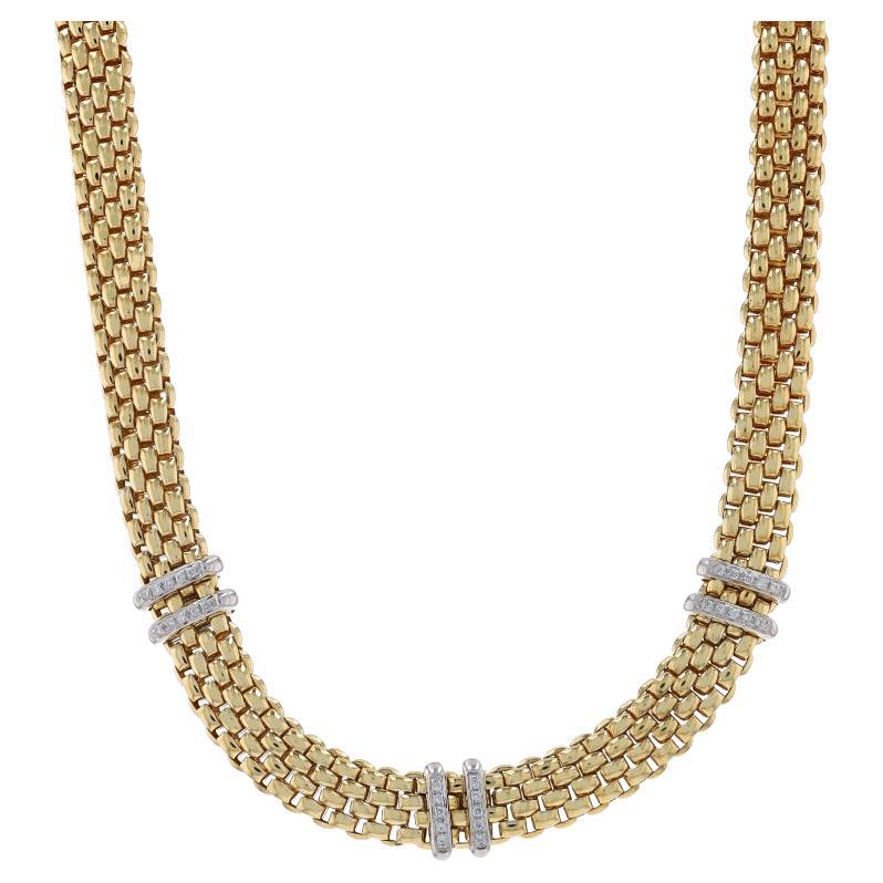 FOPE Panorama Diamond Station Chain Necklace 16" Yellow Gold 18k Rnd.30ctw Italy For Sale