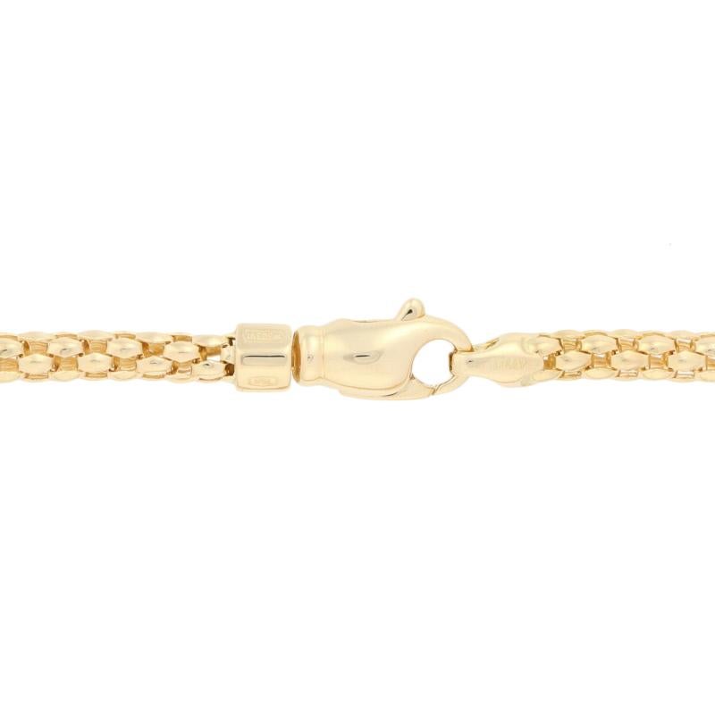 Brand: Fope

Country of Origin: Italy
Metal Content: Guaranteed 18k Gold as stamped
Chain Style: Popcorn
Measurements: length 17 1/2