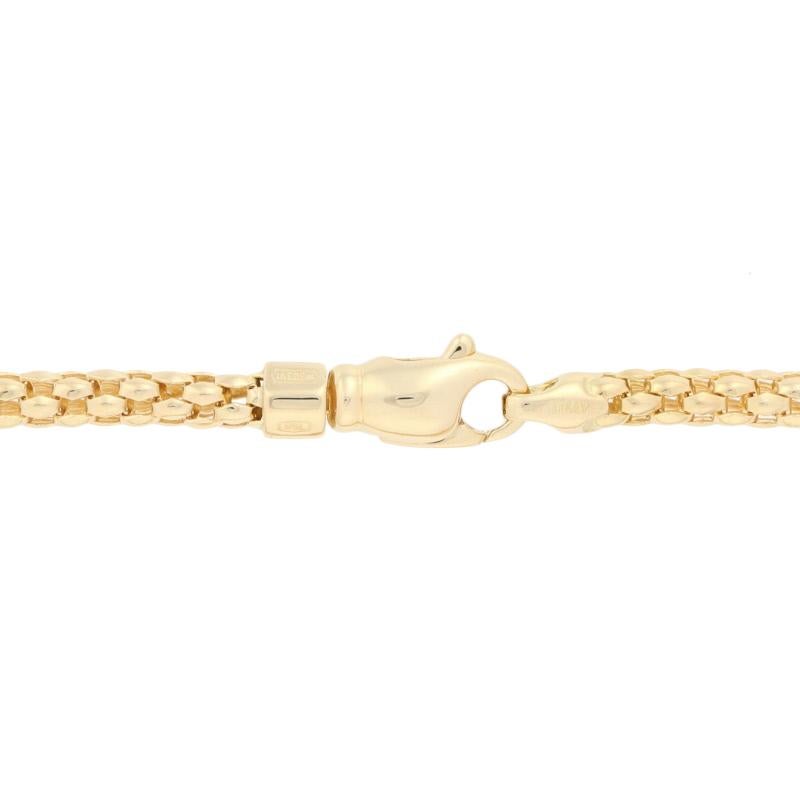 Brand: Fope

Country of Origin: Italy
Metal Content: Guaranteed 18k Gold as stamped
Chain Style: Popcorn
Measurements: length 17 1/2