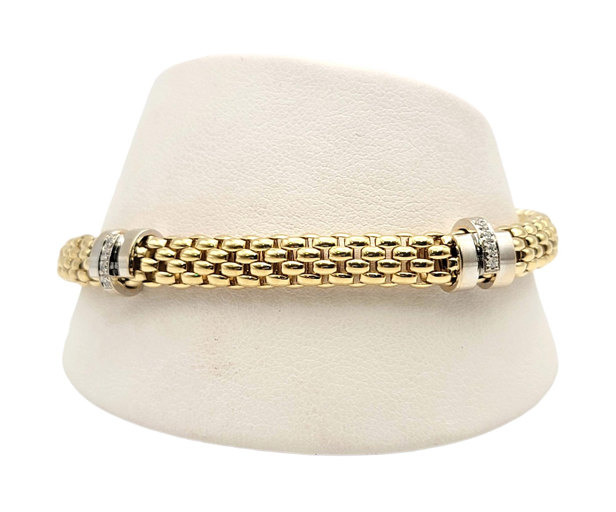 FOPE Two Tone 18 Karat Gold Mesh Link Bracelet with Pave Diamond Accents 5