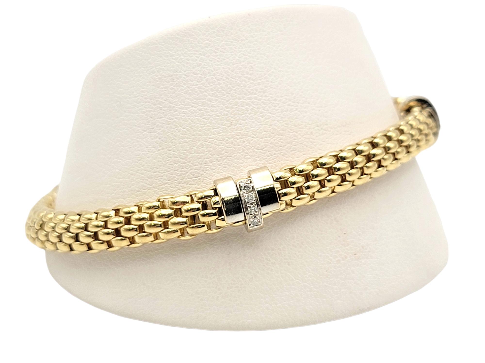 FOPE Two Tone 18 Karat Gold Mesh Link Bracelet with Pave Diamond Accents 6