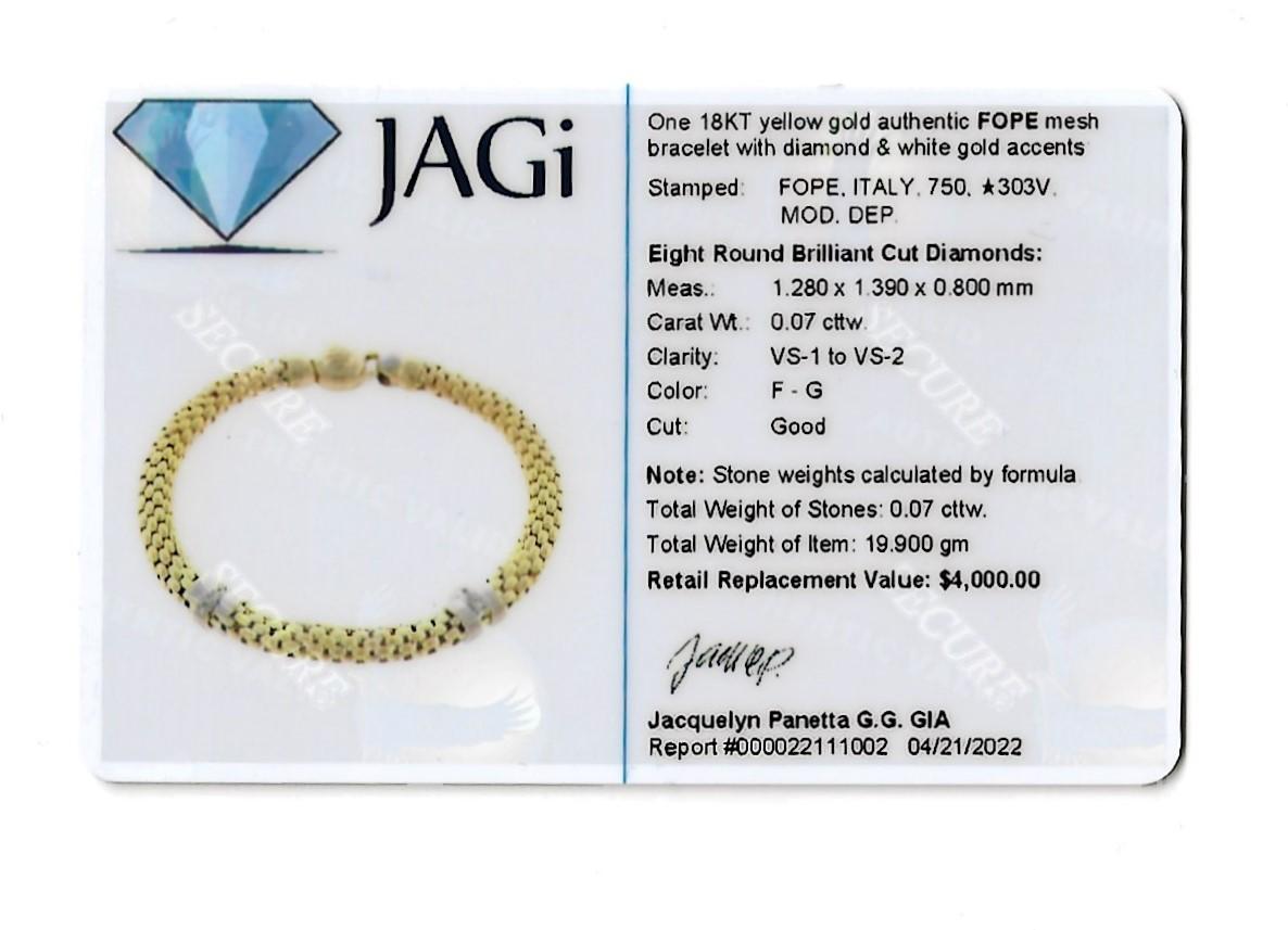 FOPE Two Tone 18 Karat Gold Mesh Link Bracelet with Pave Diamond Accents 7
