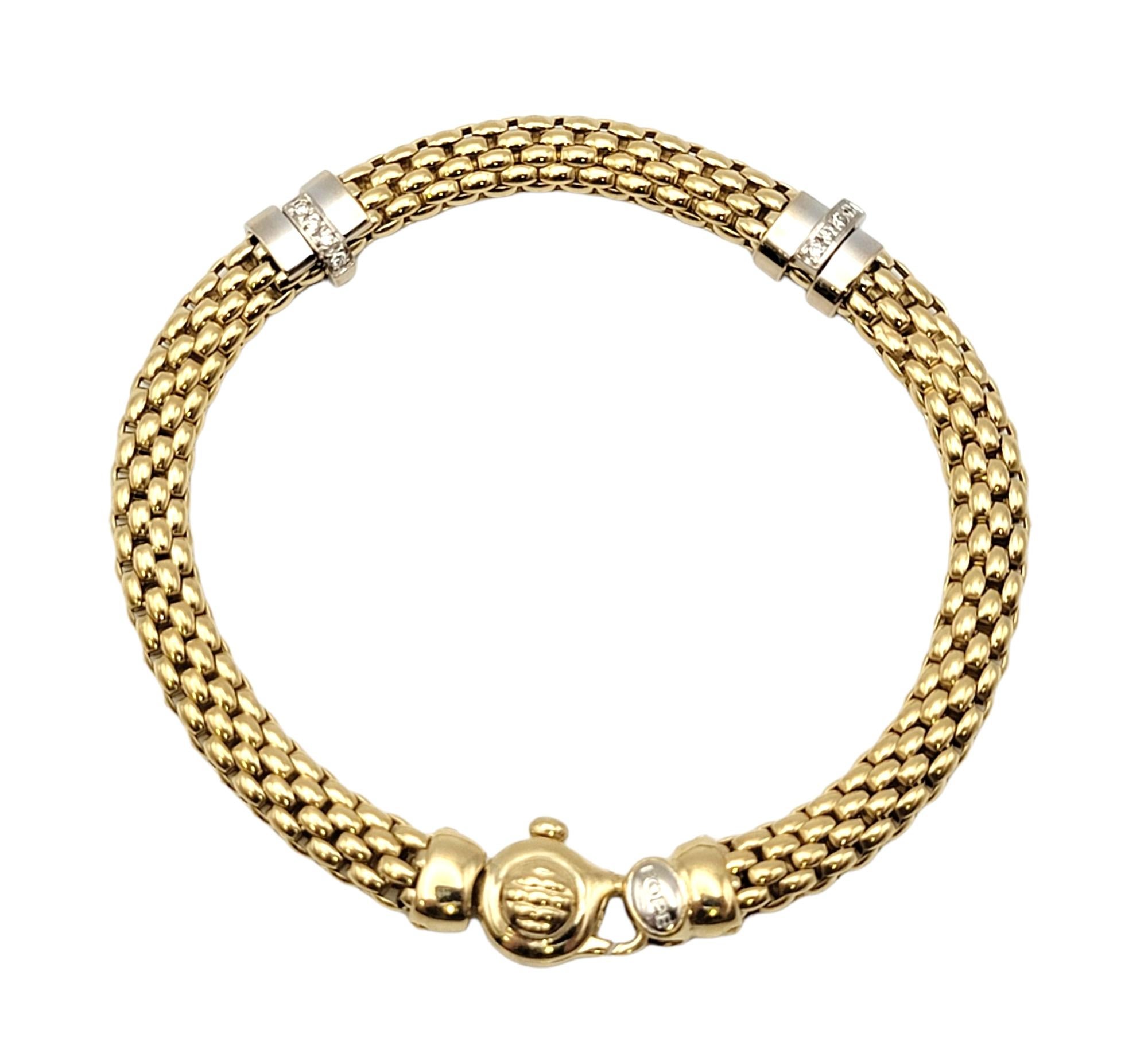 FOPE Two Tone 18 Karat Gold Mesh Link Bracelet with Pave Diamond Accents In Good Condition In Scottsdale, AZ
