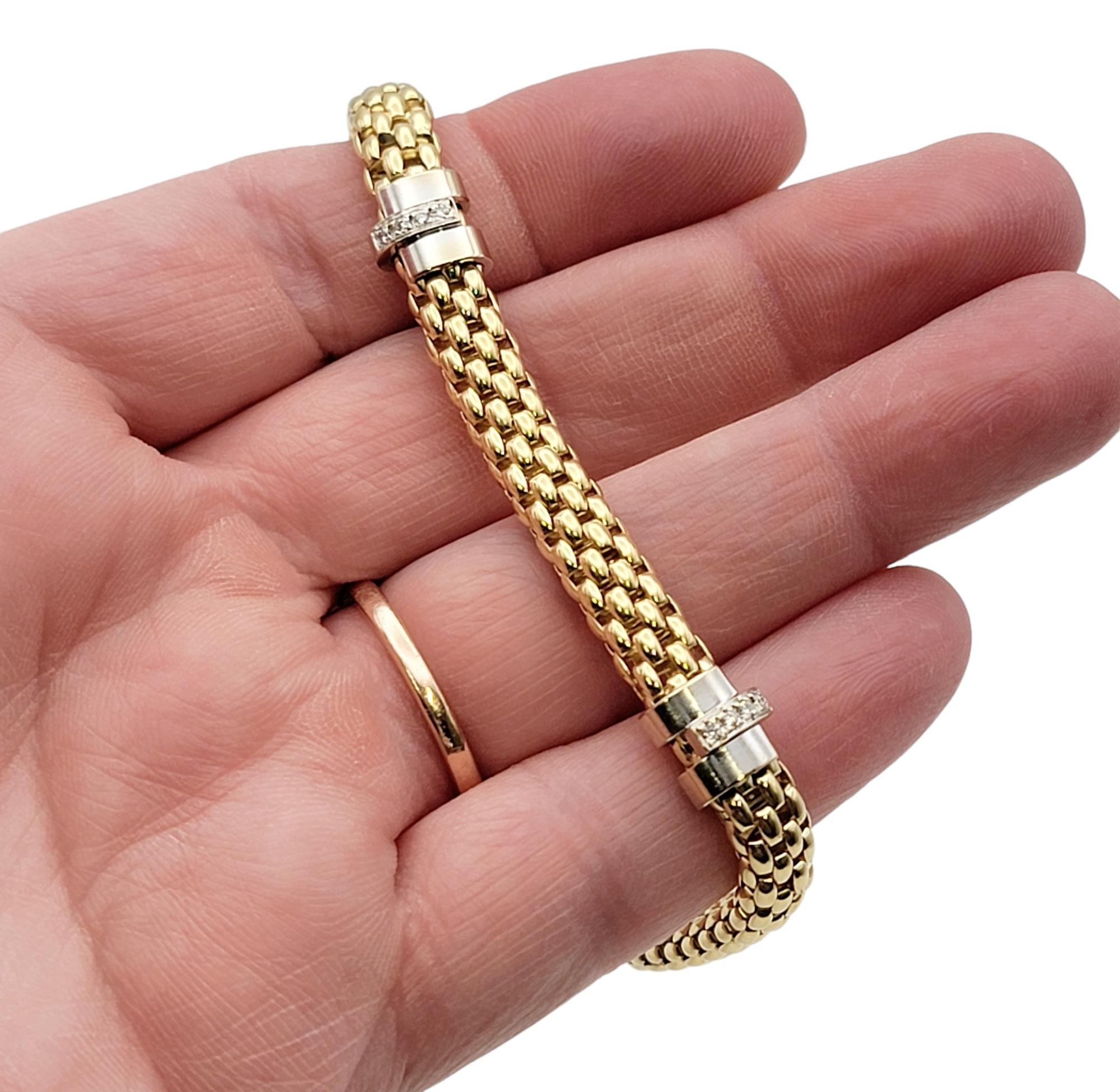FOPE Two Tone 18 Karat Gold Mesh Link Bracelet with Pave Diamond Accents 3