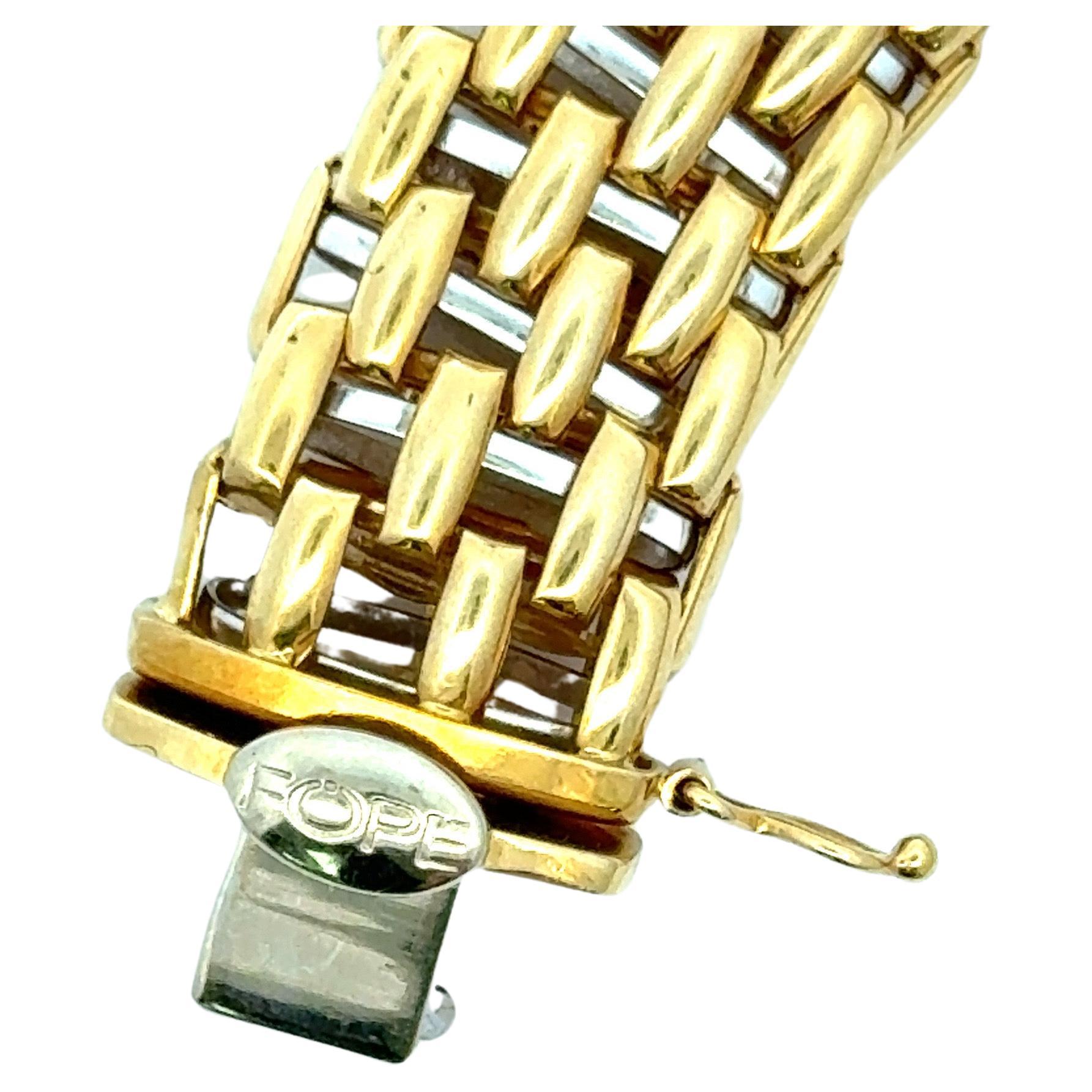 Women's Fope Two-Tone Gold Basket Woven Motif Bracelet 49.2 Grams 18 Karat Yellow Gold For Sale