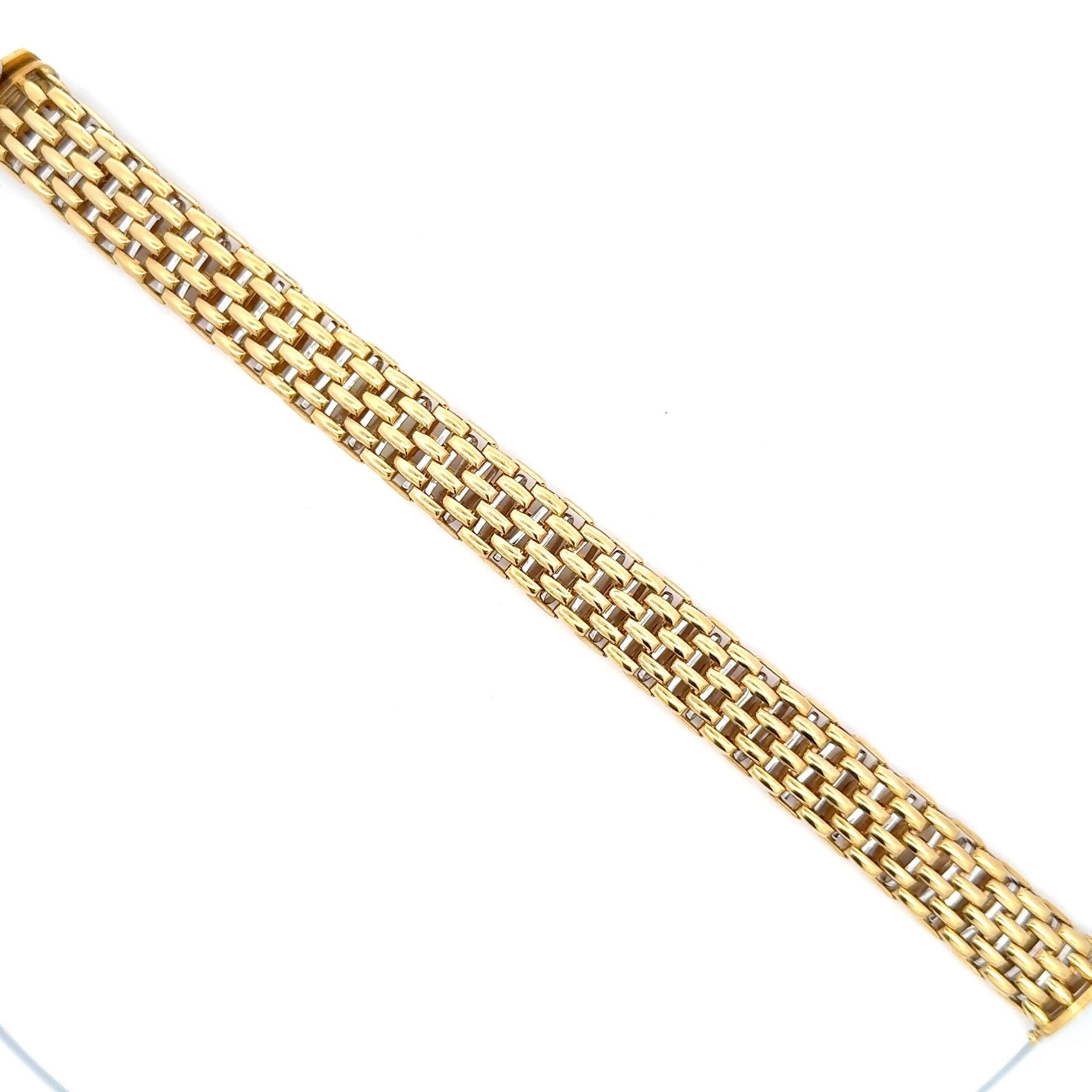 Fope Two-Tone Gold Basket Woven Motif Bracelet 49.2 Grams 18 Karat Yellow Gold For Sale 1