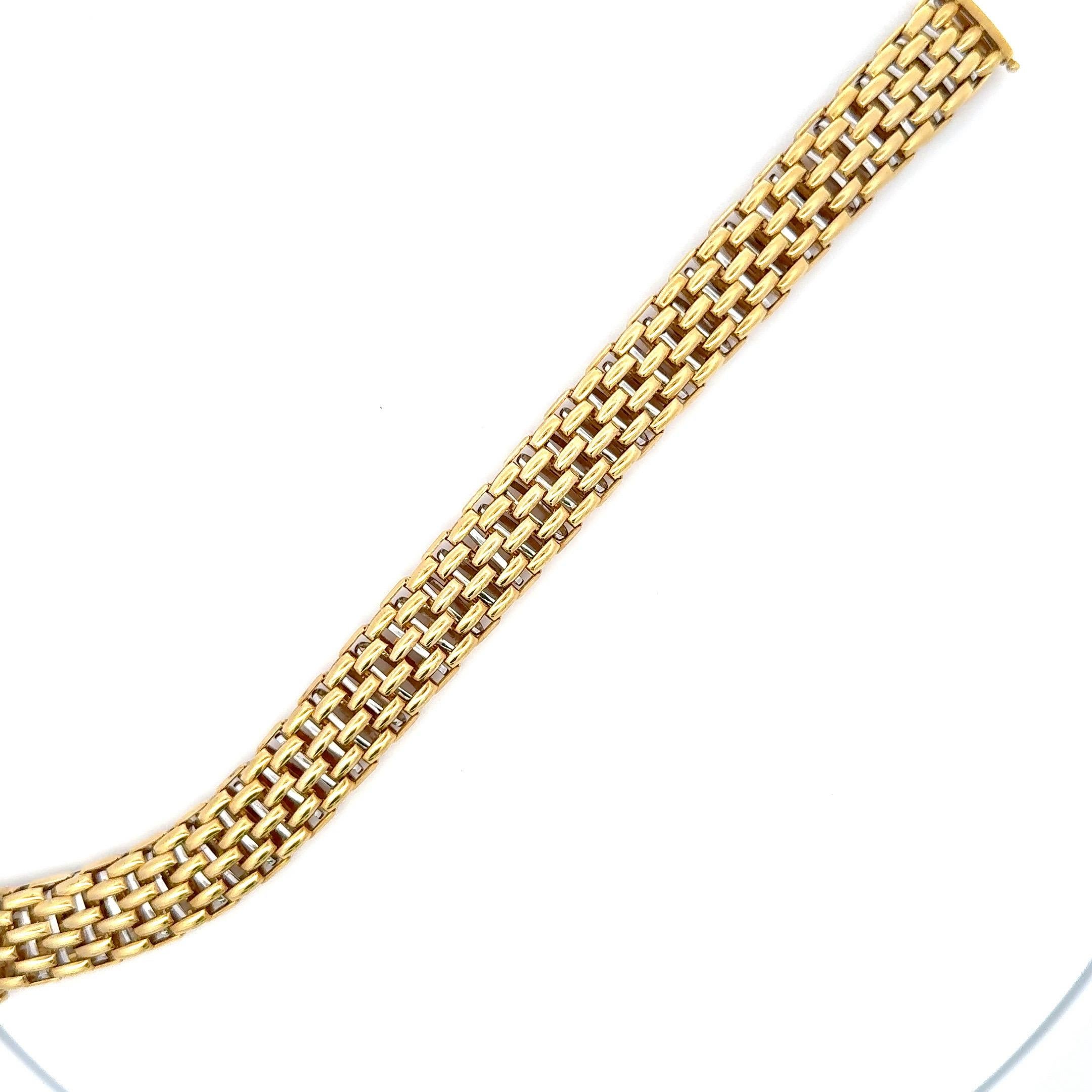 Fope Two-Tone Gold Basket Woven Motif Bracelet 49.2 Grams 18 Karat Yellow Gold For Sale 2
