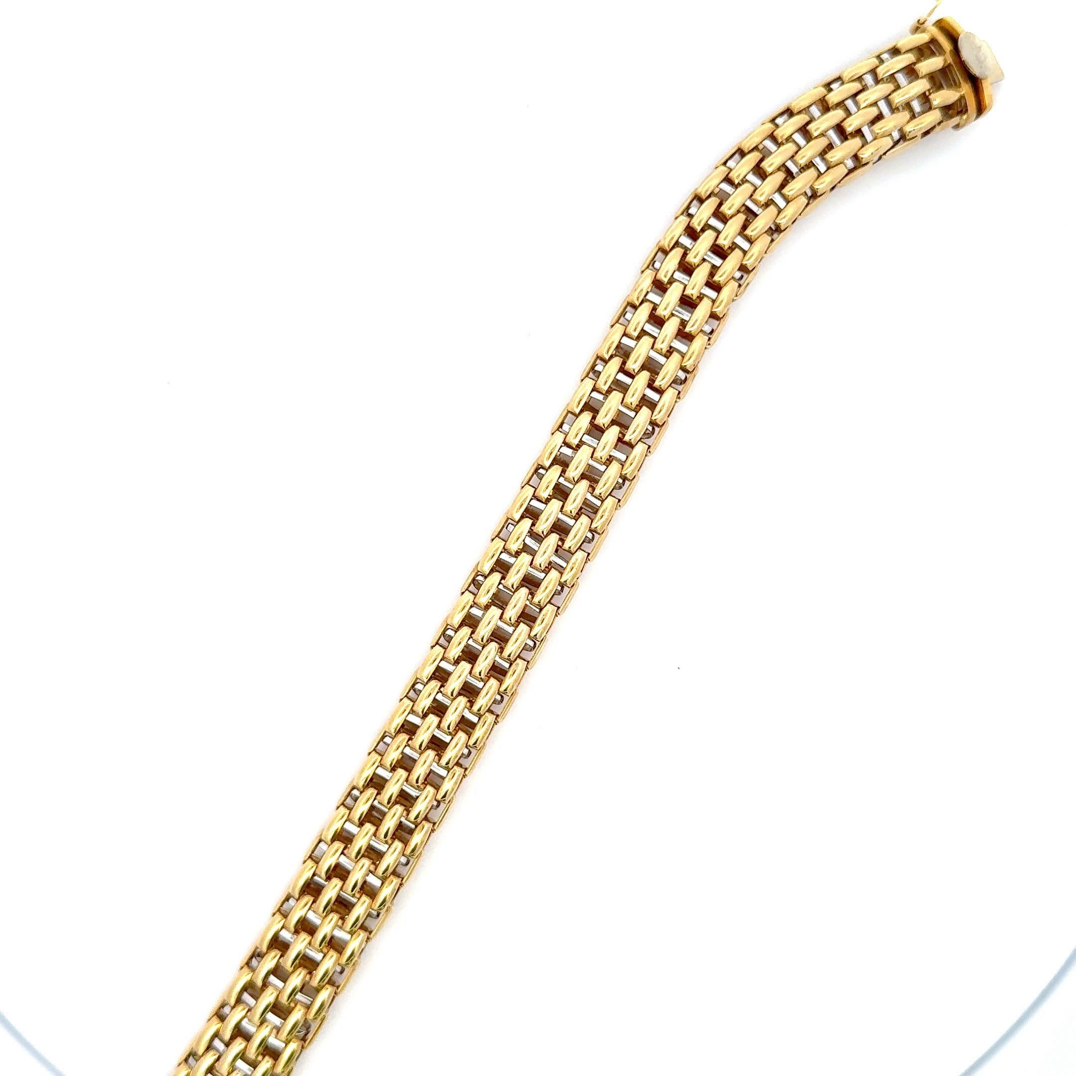 Fope Two-Tone Gold Basket Woven Motif Bracelet 49.2 Grams 18 Karat Yellow Gold For Sale 3
