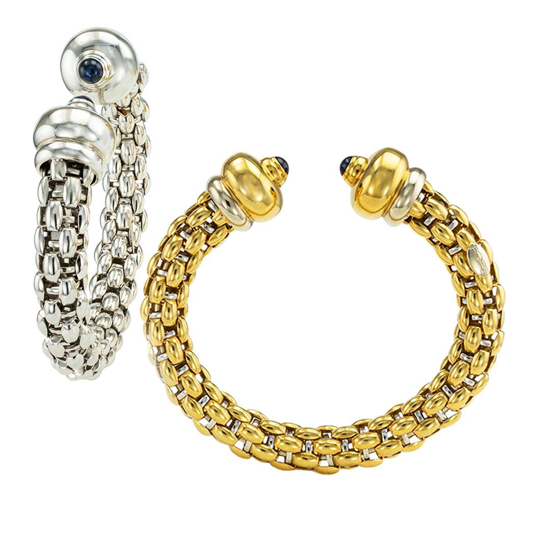 A pair of Fope sapphire yellow and white woven gold slip-on cuff bracelets circa 2000. *

ABOUT THIS ITEM: #B1854. Scroll down for specifications. Offered as a pair. Fope’s recognizable design is shamelessly beautiful and adaptable to any fashion