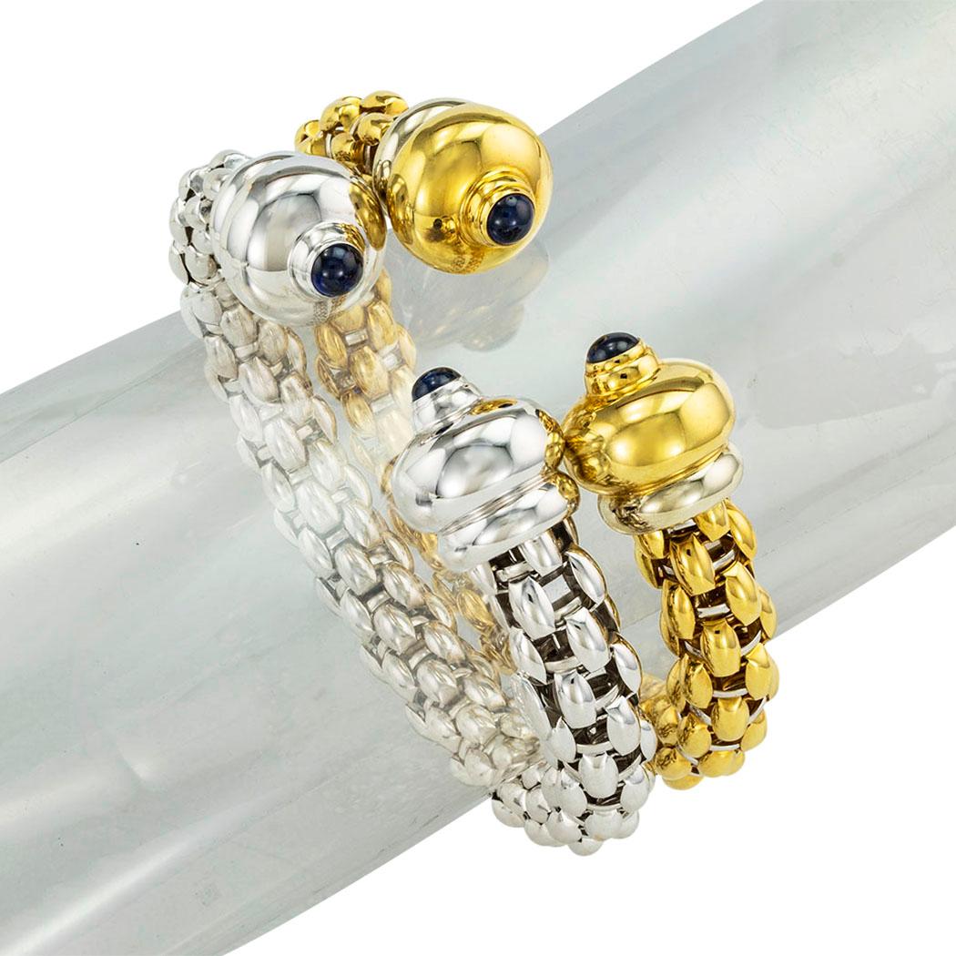 Contemporary Fope Woven White Yellow Gold Cuff Bracelets For Sale