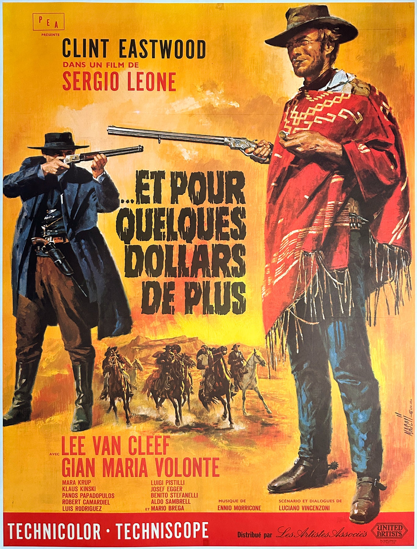 Für ein paar Dollar mehr 1966 Französisch Grande Film Poster, Jean Mascii im Angebot