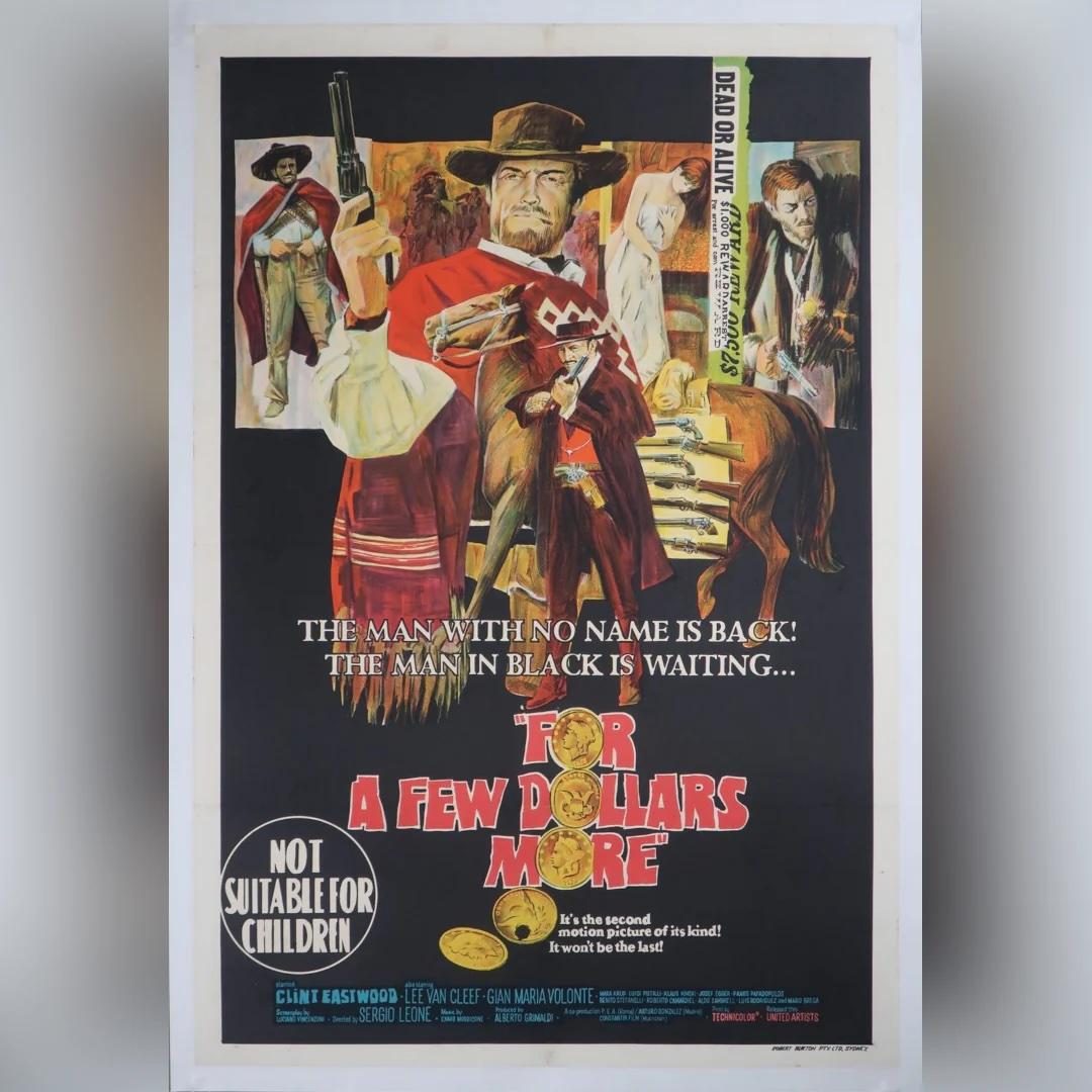 Per qualche dollaro in più (1967)
Foglio unico originale australiano (27 X 41 pollici)

Cattura lo spirito del classico spaghetti western di Sergio Leone con questo poster originale australiano del 1967 di For A Few Dollars More. Con Clint Eastwood