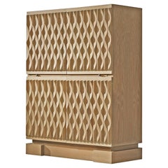 For Beatrice: Illuminated Brutalist High Cabinet with Structured Oak Doors