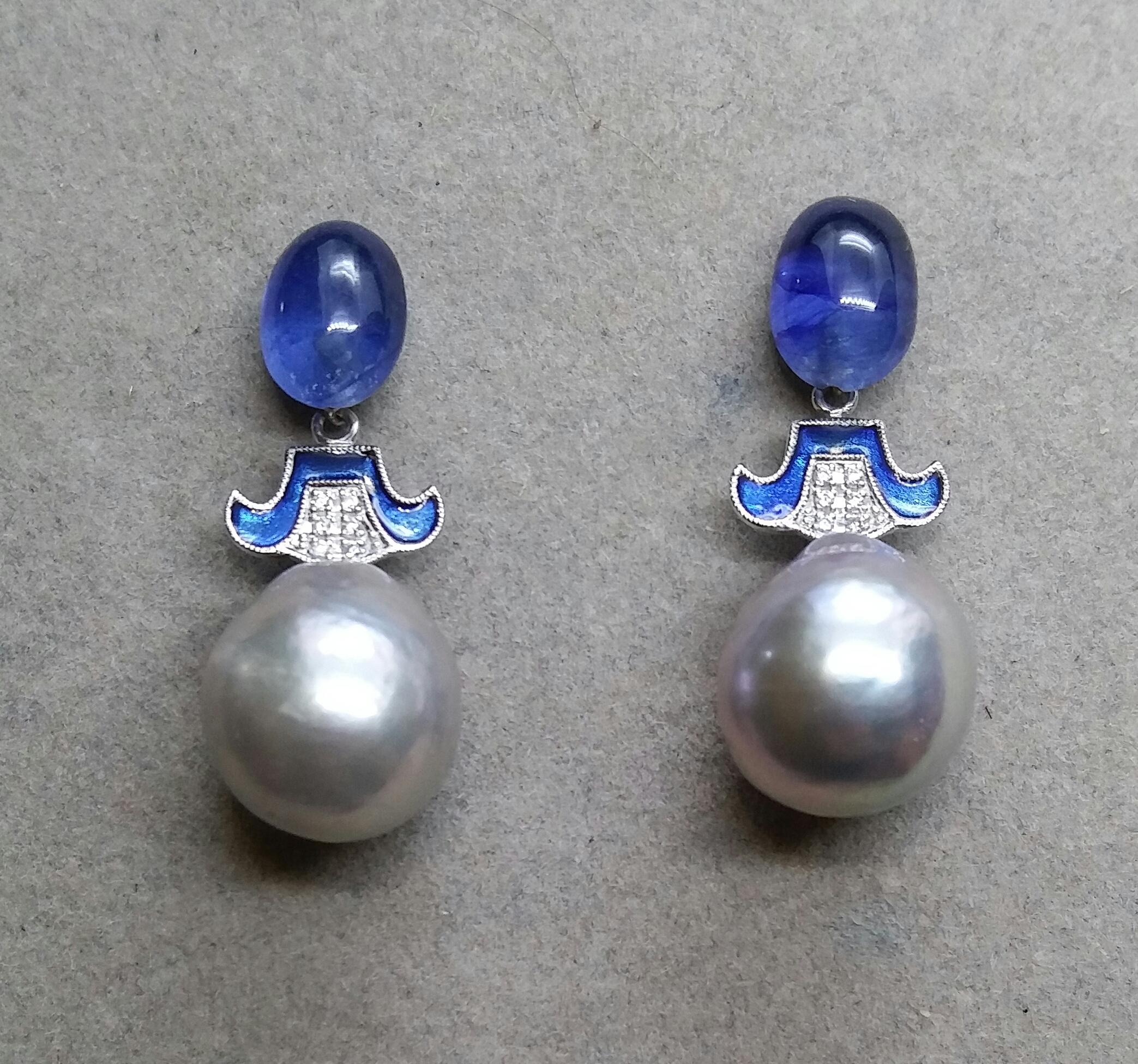 Art Deco For Chris Grey Baroque Pearls Gold Diamonds Blue Sapphire Enamel Earrings For Sale