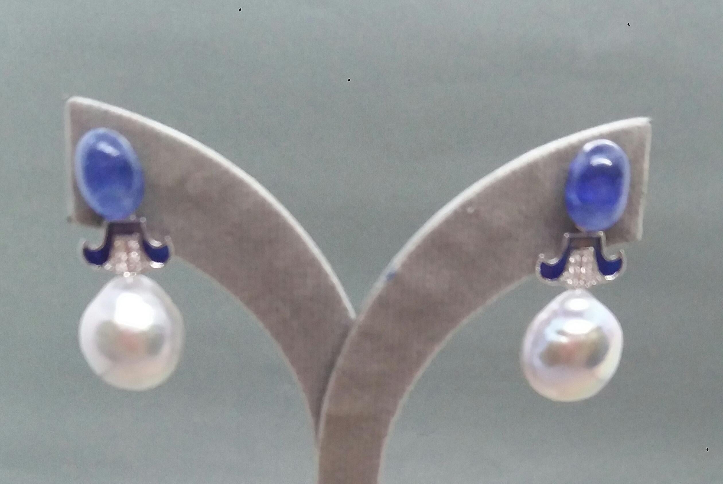 Mixed Cut For Chris Grey Baroque Pearls Gold Diamonds Blue Sapphire Enamel Earrings For Sale