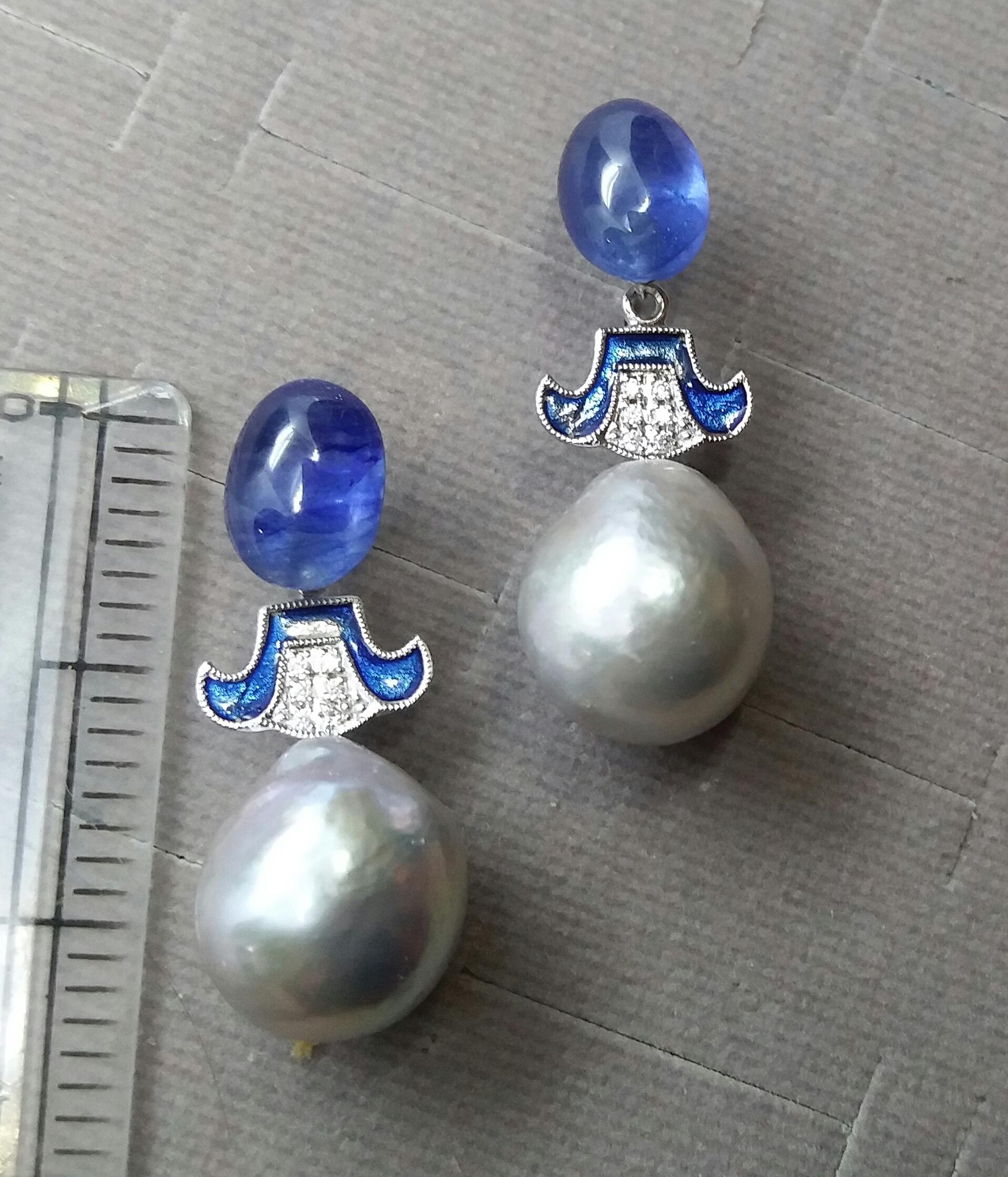 For Chris Grey Baroque Pearls Gold Diamonds Blue Sapphire Enamel Earrings For Sale 2
