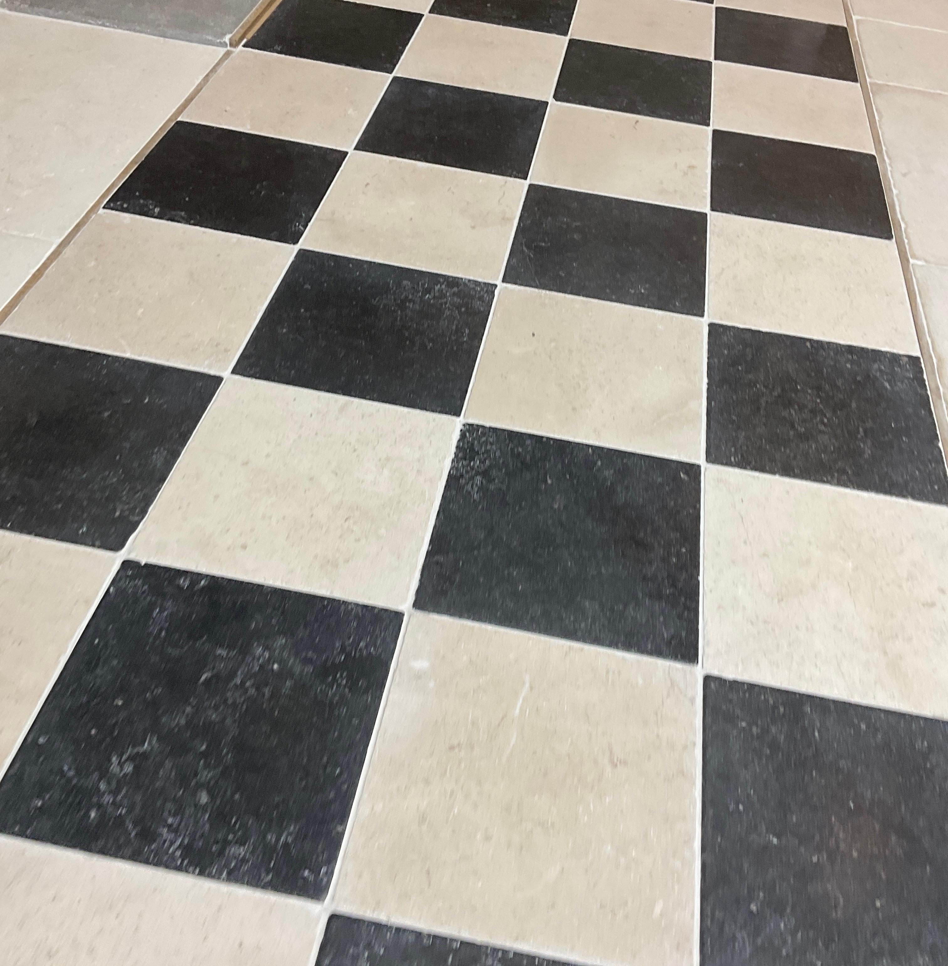 French for christine Black and White Limestone Checkerboard Flooring