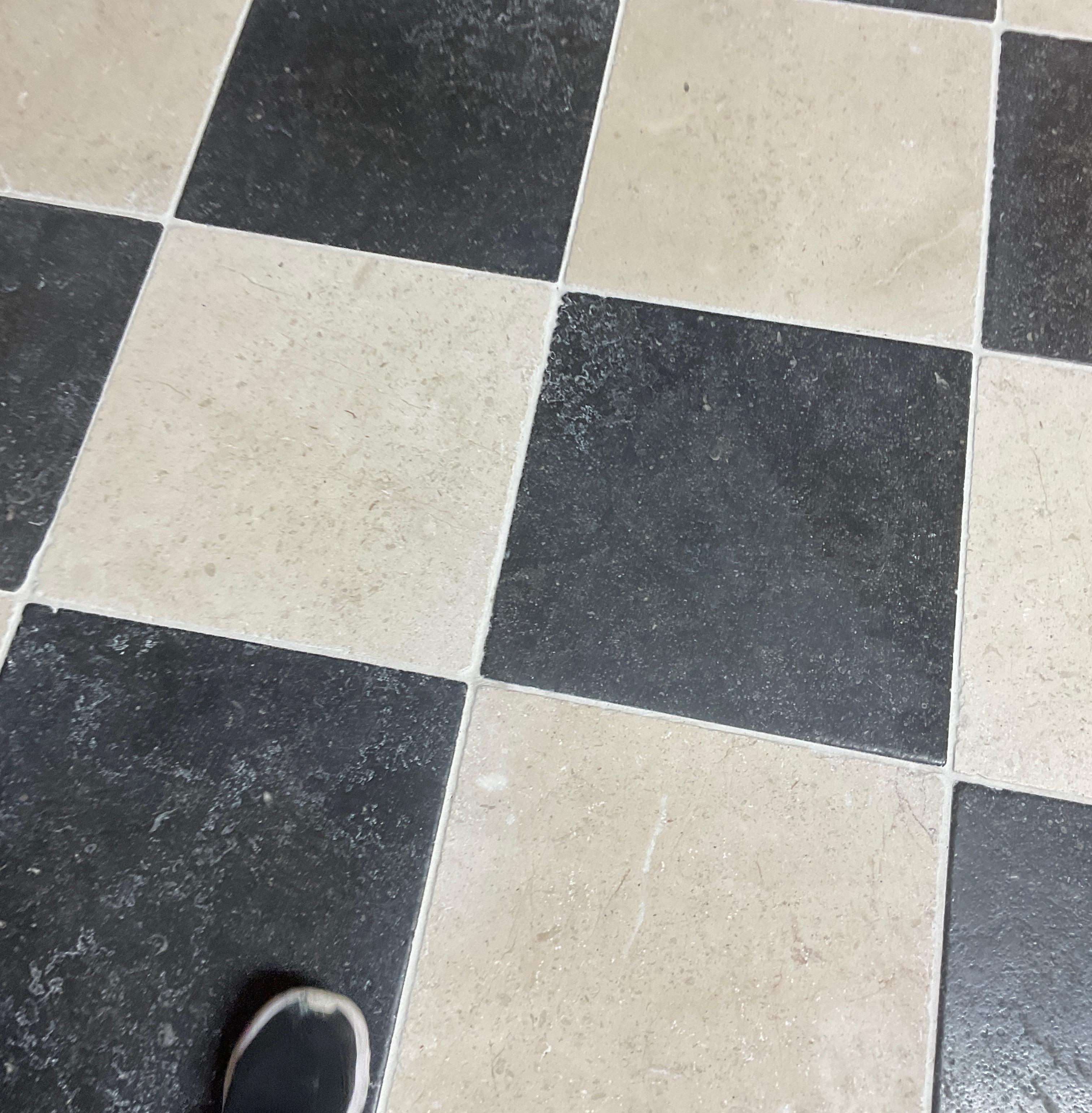 for christine Black and White Limestone Checkerboard Flooring 1