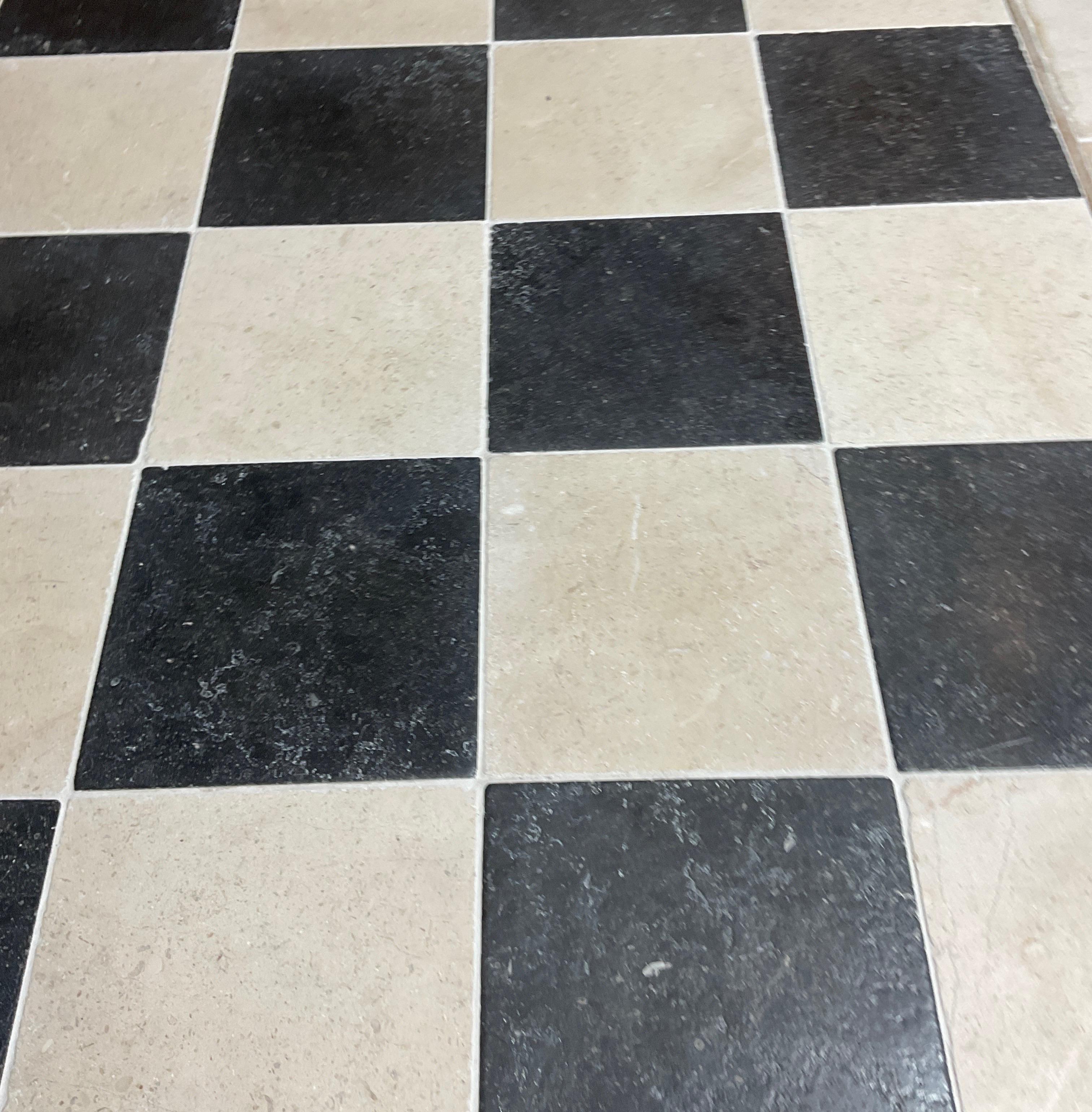 for christine Black and White Limestone Checkerboard Flooring 2