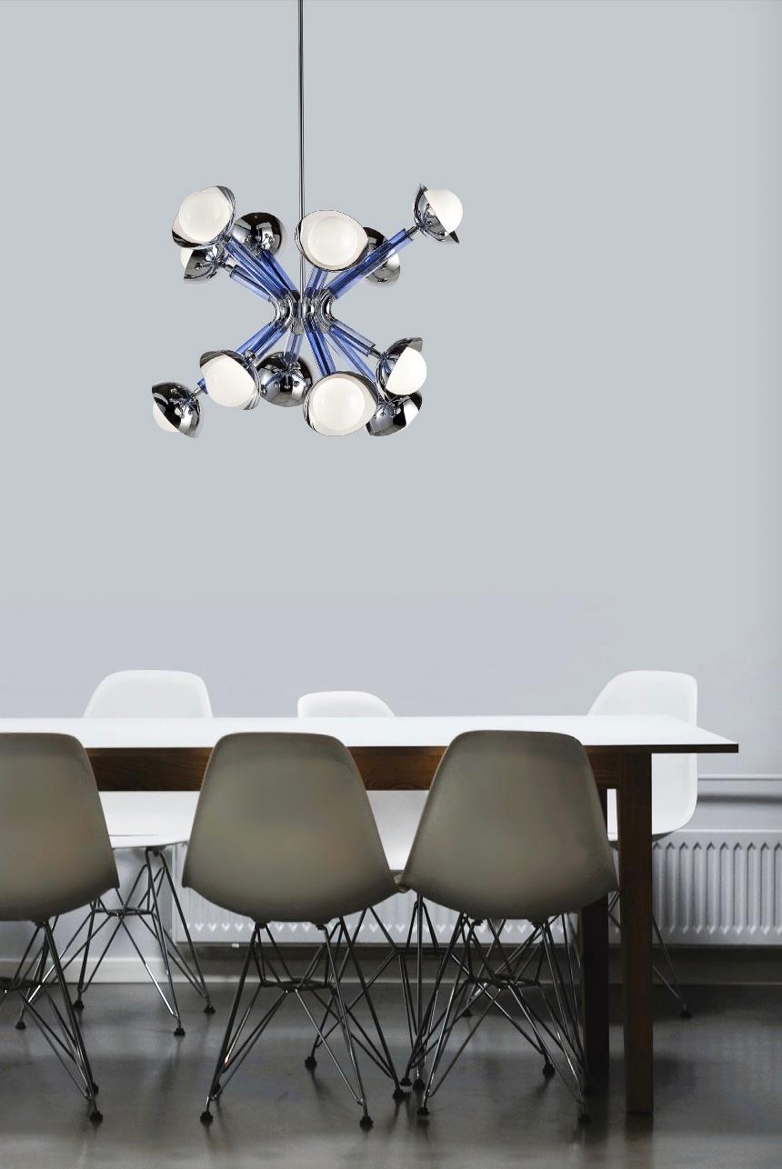 For Cosulich Interiors Italian Modern Purple Blue Glass 12-Light Nickel Sputnik For Sale 3