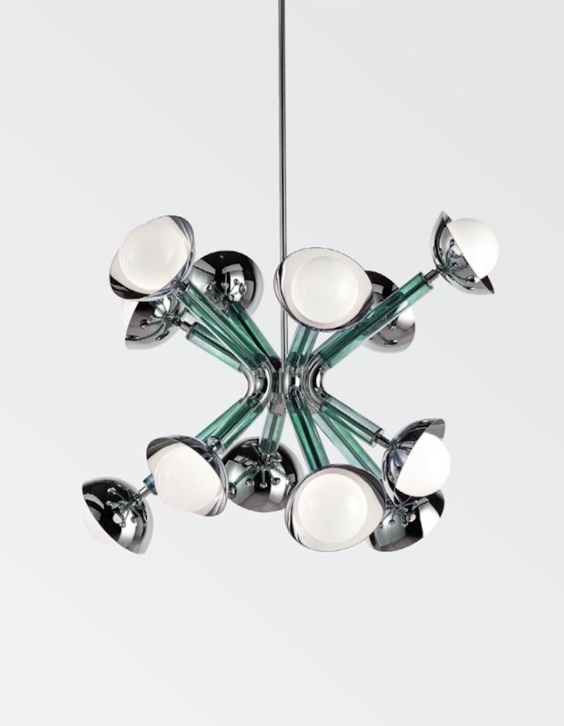 For Cosulich Interiors Italian Modern Purple Blue Glass 12-Light Nickel Sputnik For Sale 4