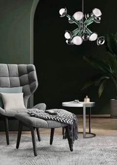 For Cosulich Interiors Italian Modern Purple Blue Glass 12-Light Nickel Sputnik