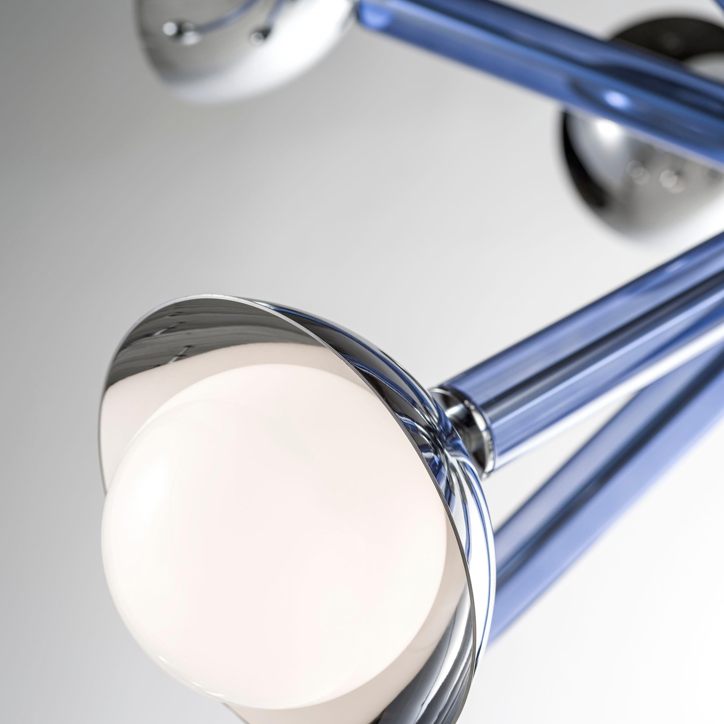 Polished For Cosulich Interiors Italian Modern Purple Blue Glass 12-Light Nickel Sputnik For Sale