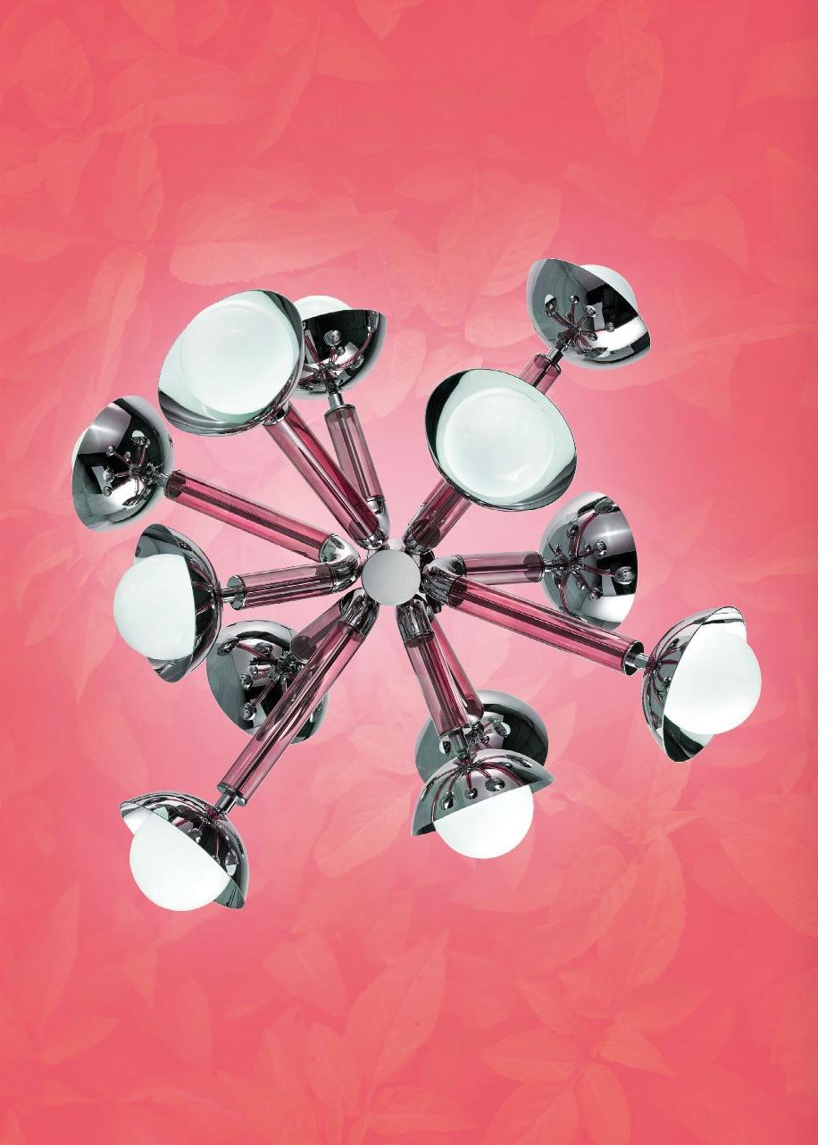 For Cosulich Interiors Italian Modern Purple Blue Glass 12-Light Nickel Sputnik For Sale 2