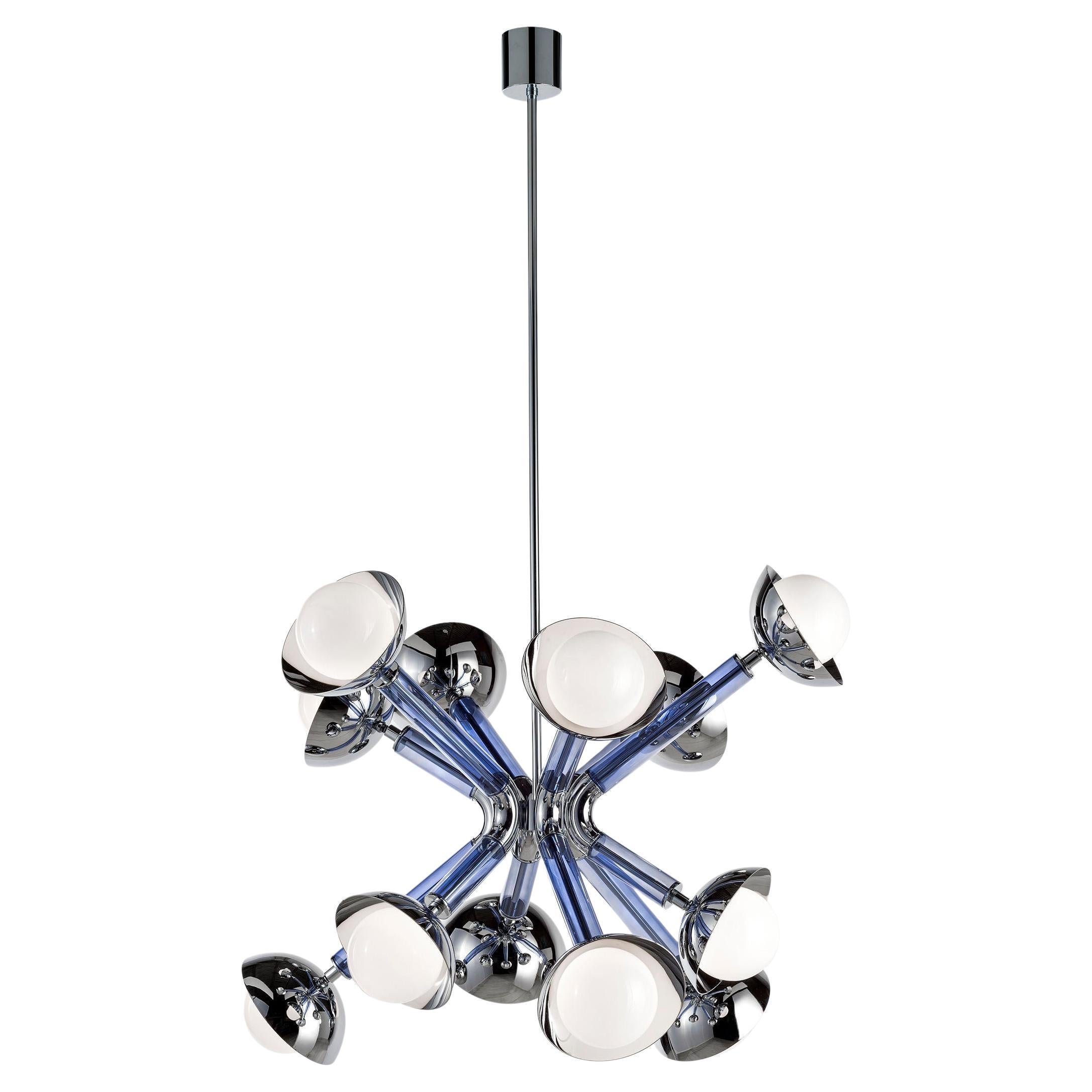 For Cosulich Interiors Italian Modern Purple Blue Glass 12-Light Nickel Sputnik