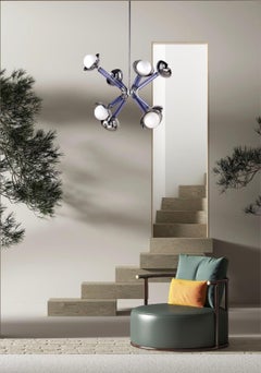 For Cosulich Interiors Modern Italian Purple Blue Glass 8-Light Nickel Sputnik