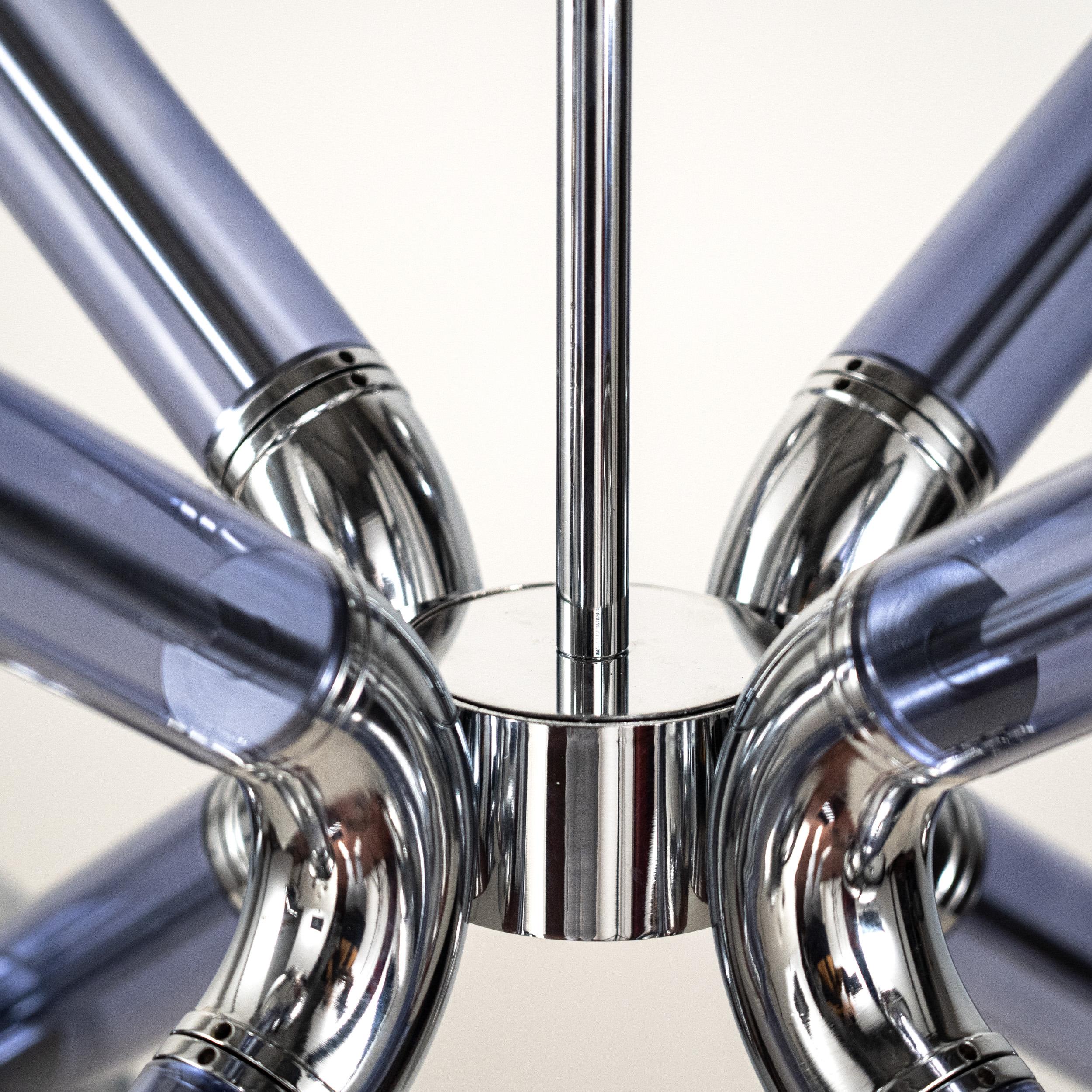 For Cosulich Interiors Modern Italian Purple Blue Glass 8-Light Nickel Sputnik In New Condition For Sale In New York, NY