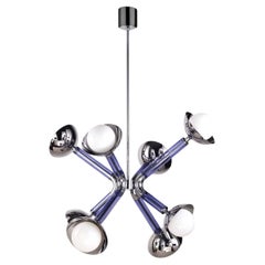 For Cosulich Interiors Modern Italian Purple Blue Glass 8-Light Nickel Sputnik