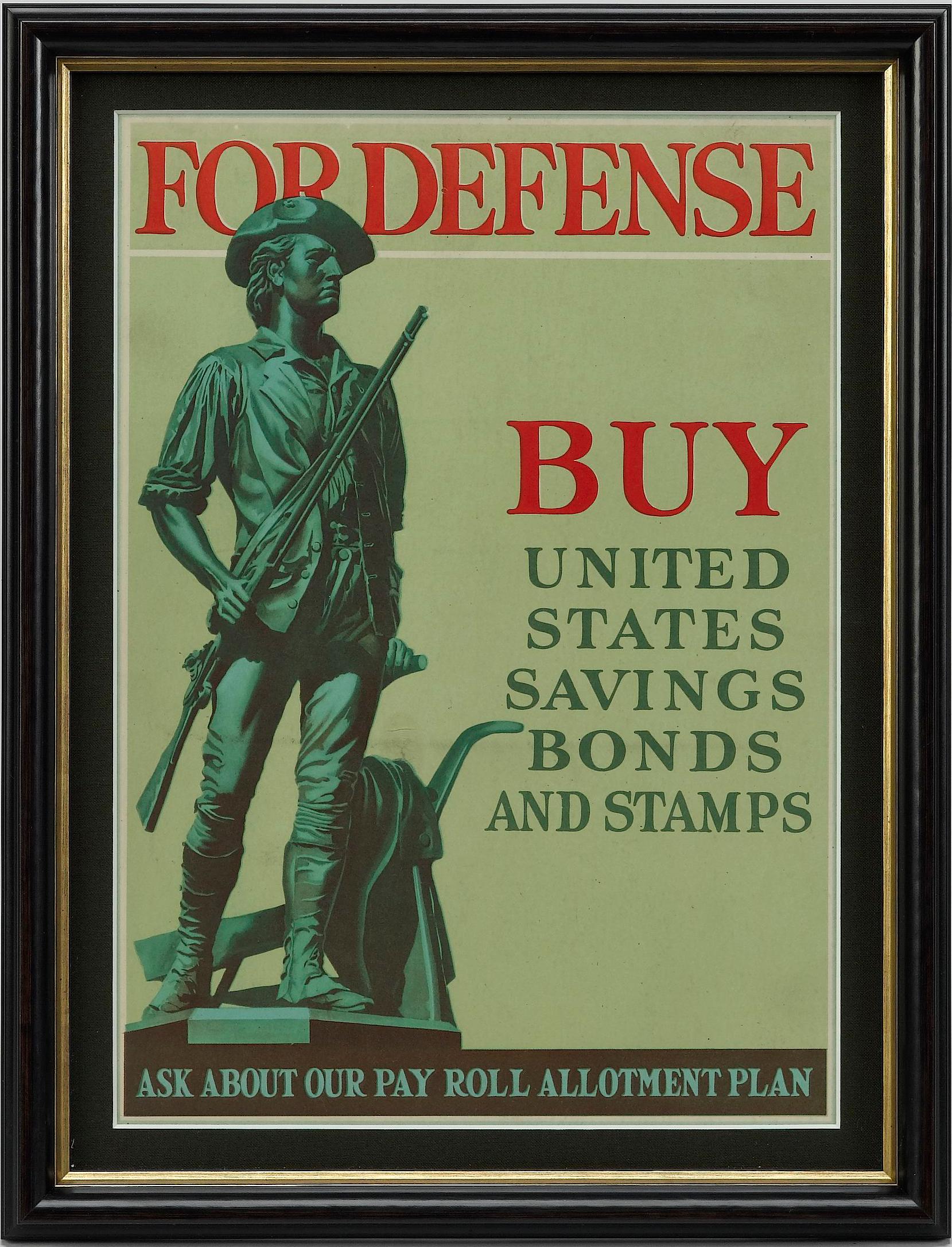 Américain « Pour la défense, achetez des obligations d'épargne et des timbres des États-Unis. » Affiche vintage de la Seconde Guerre mondiale en vente